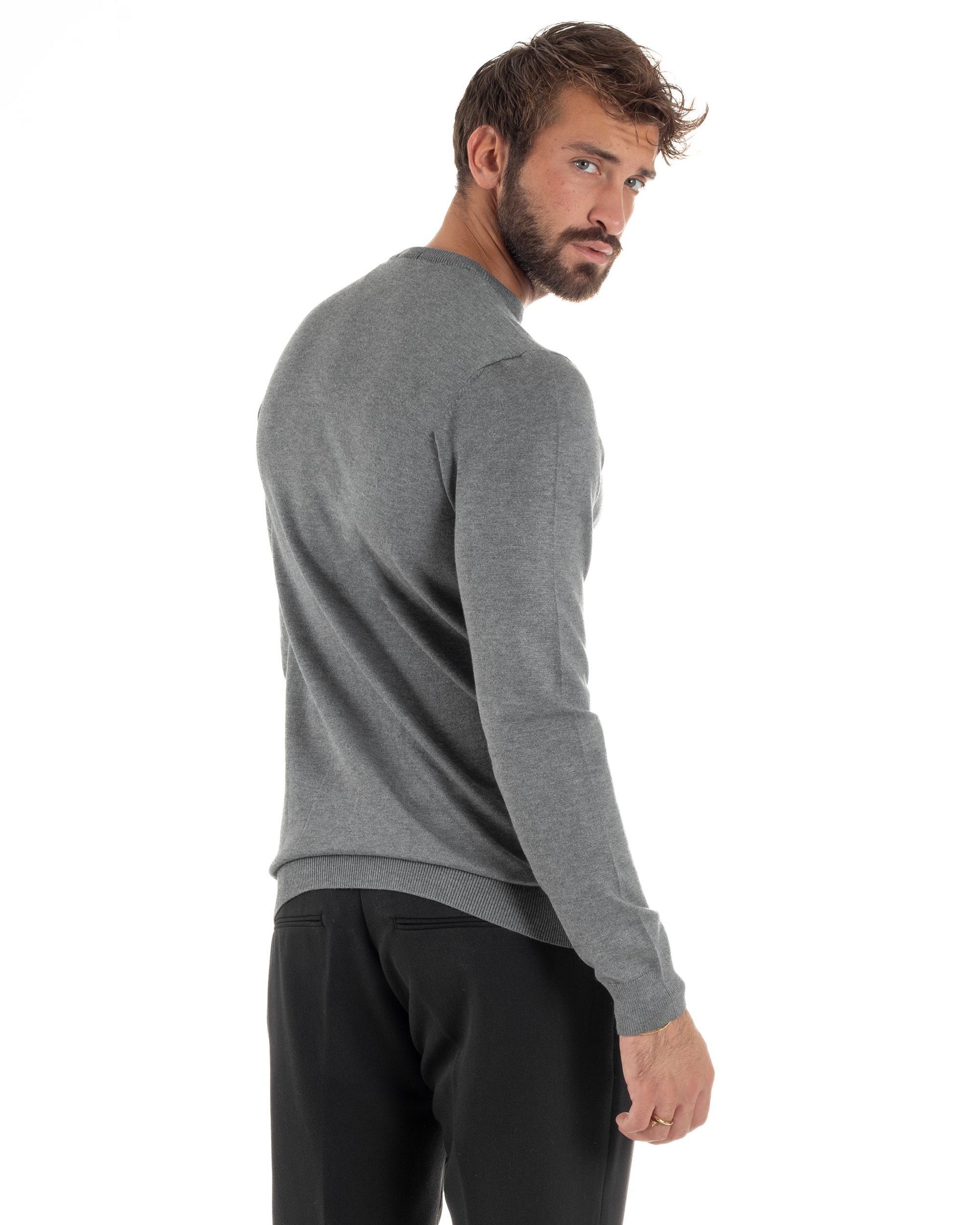 Maglioncino Uomo Girocollo Basic Tinta Unita Grigio Chiaro M2507A