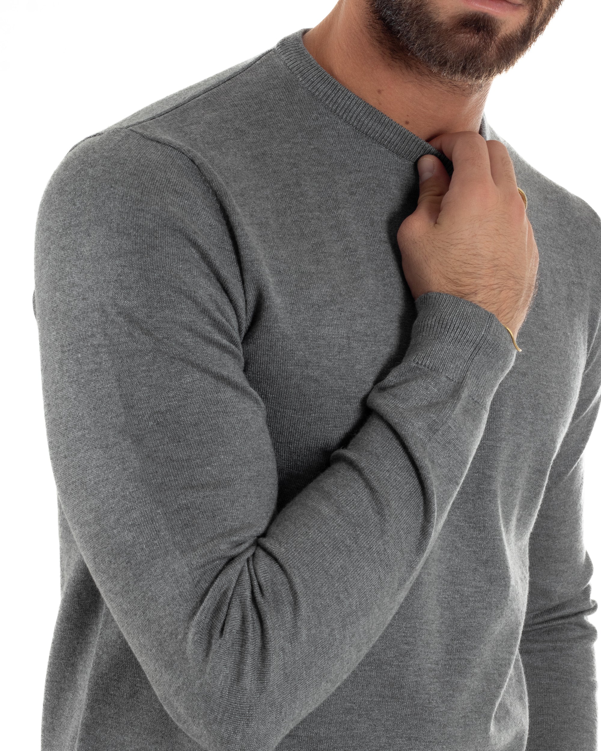 Maglioncino Uomo Girocollo Basic Tinta Unita Grigio Chiaro M2507A