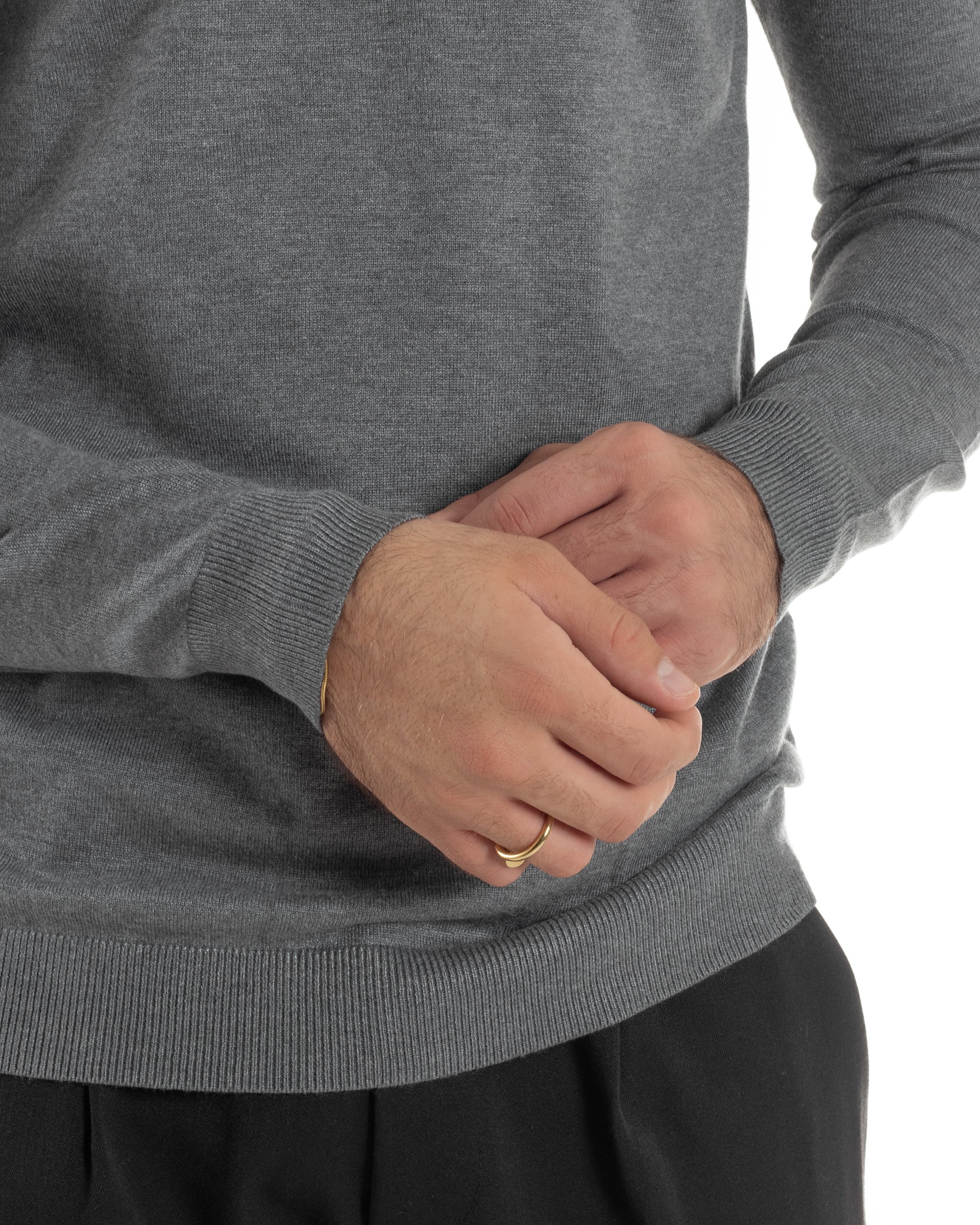 Maglioncino Uomo Girocollo Basic Tinta Unita Grigio Chiaro M2507A