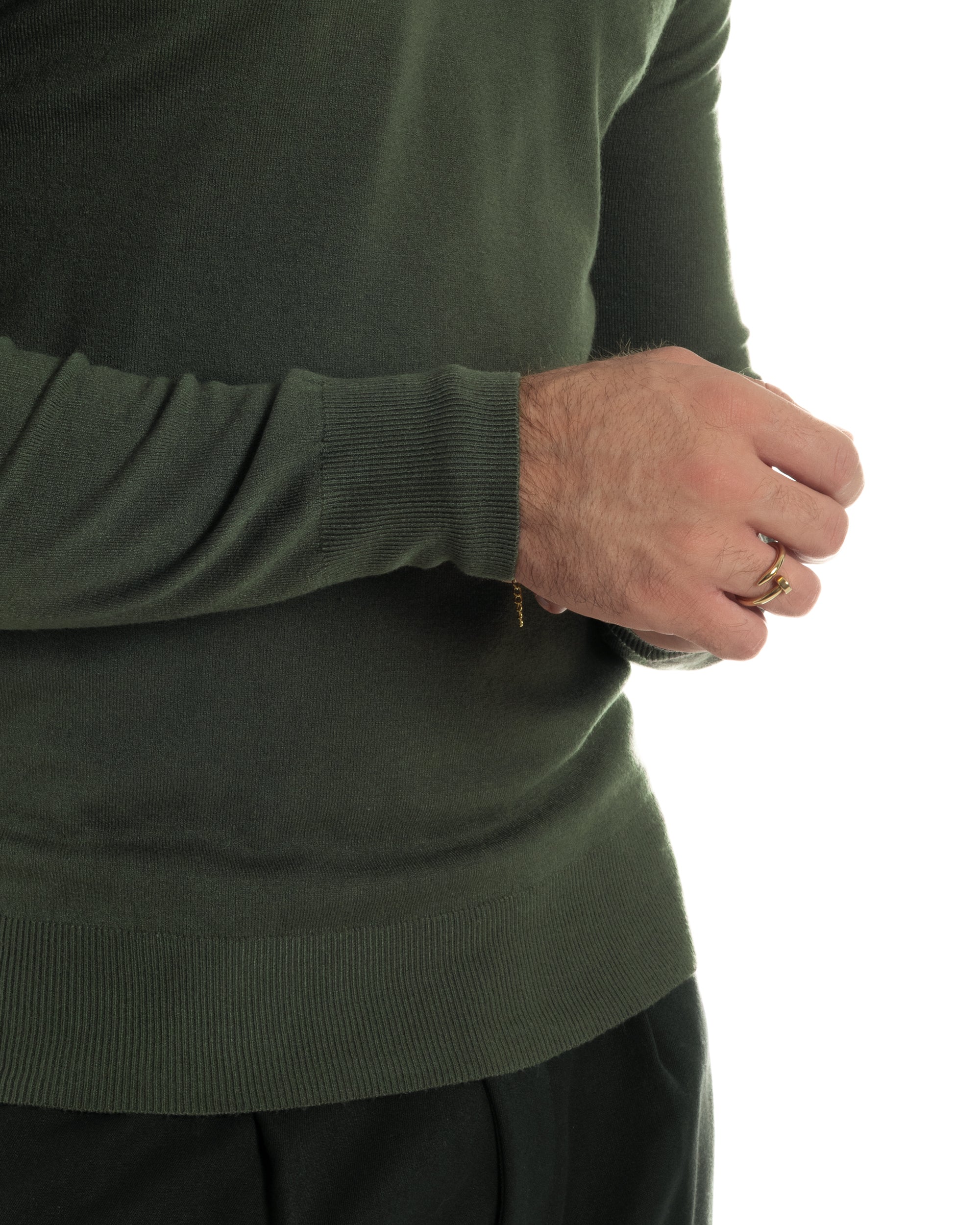 Maglioncino Uomo Girocollo Basic Tinta Unita Verde Militare M2496A