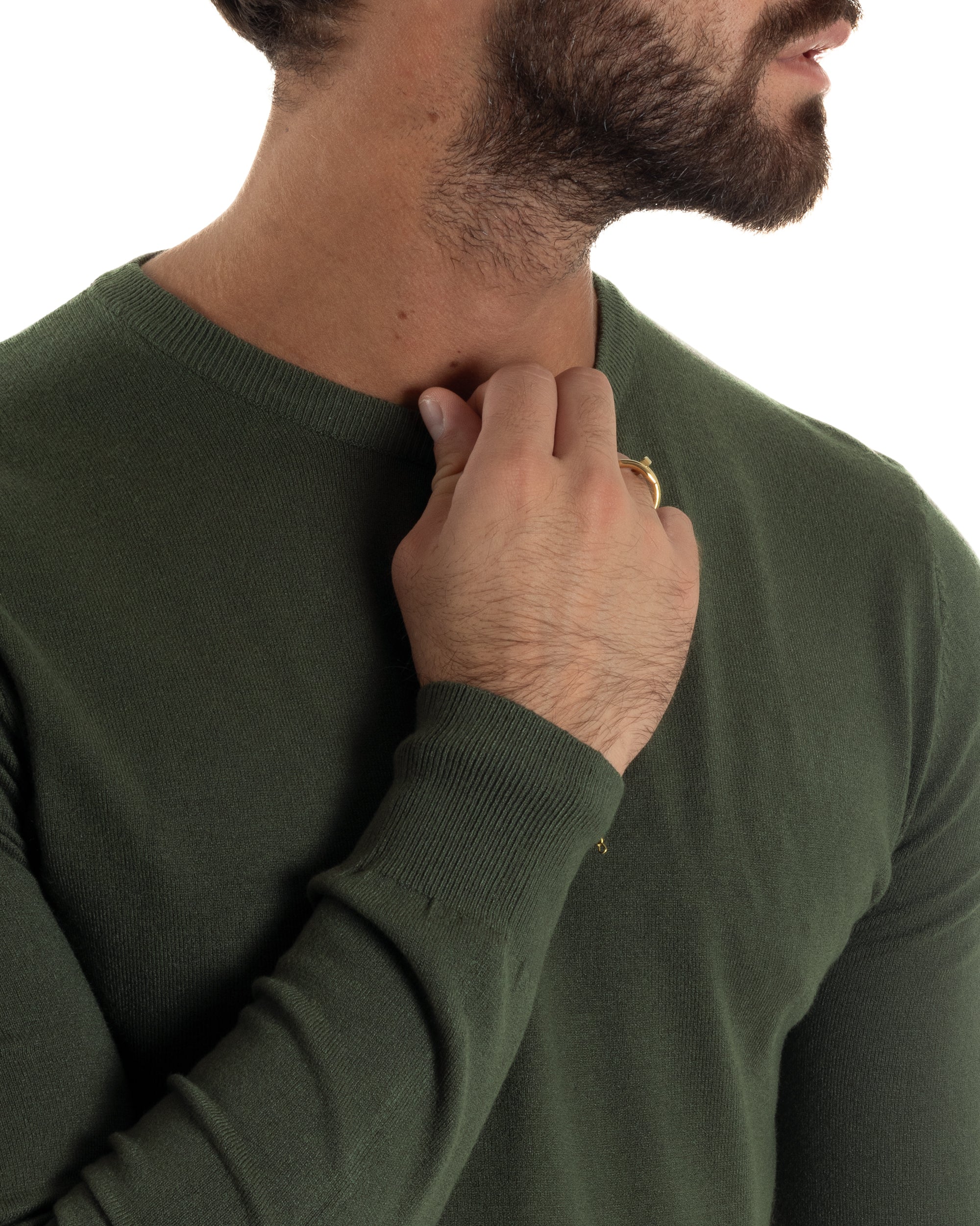 Maglioncino Uomo Girocollo Basic Tinta Unita Verde Militare M2496A