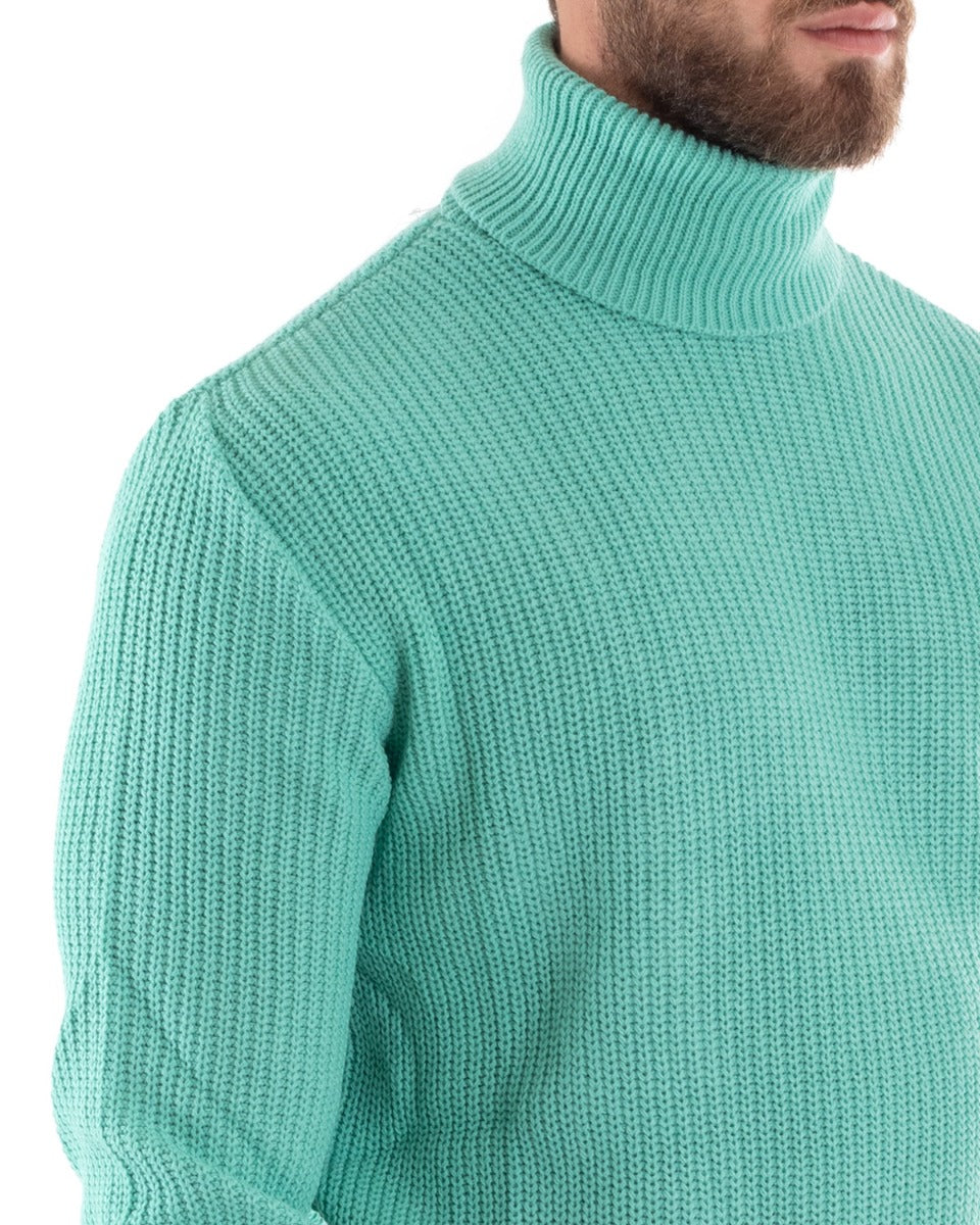 Maglioncino Uomo Collo Alto Tinta Unita Verde Acqua Maglia Inglese Dolcevita Basic GIOSAL-M2354A
