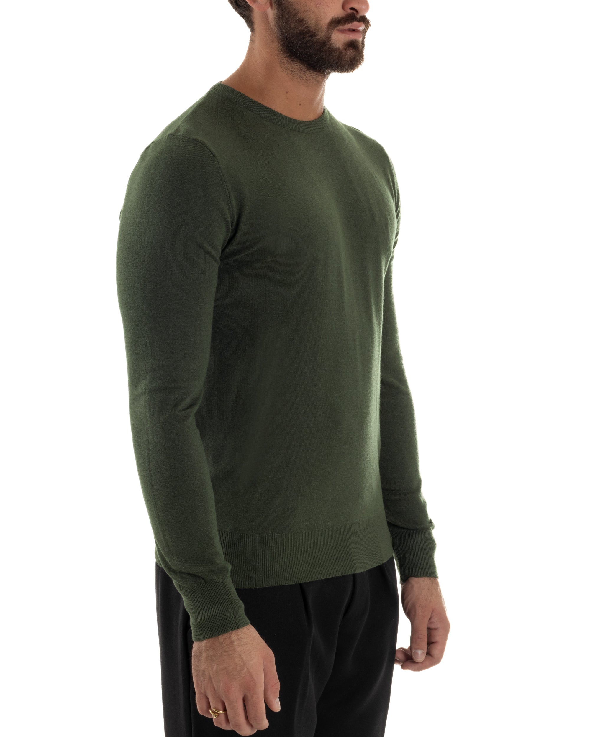 Maglioncino Uomo Girocollo Basic Tinta Unita Verde Militare M2496A