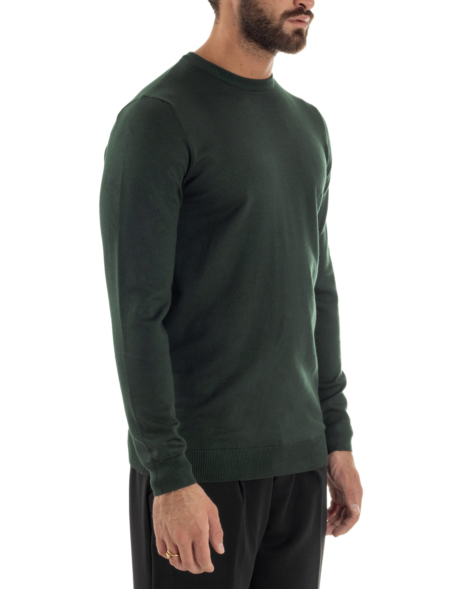 Maglioncino Uomo Girocollo Basic Tinta Unita Verde Bottiglia M2497A