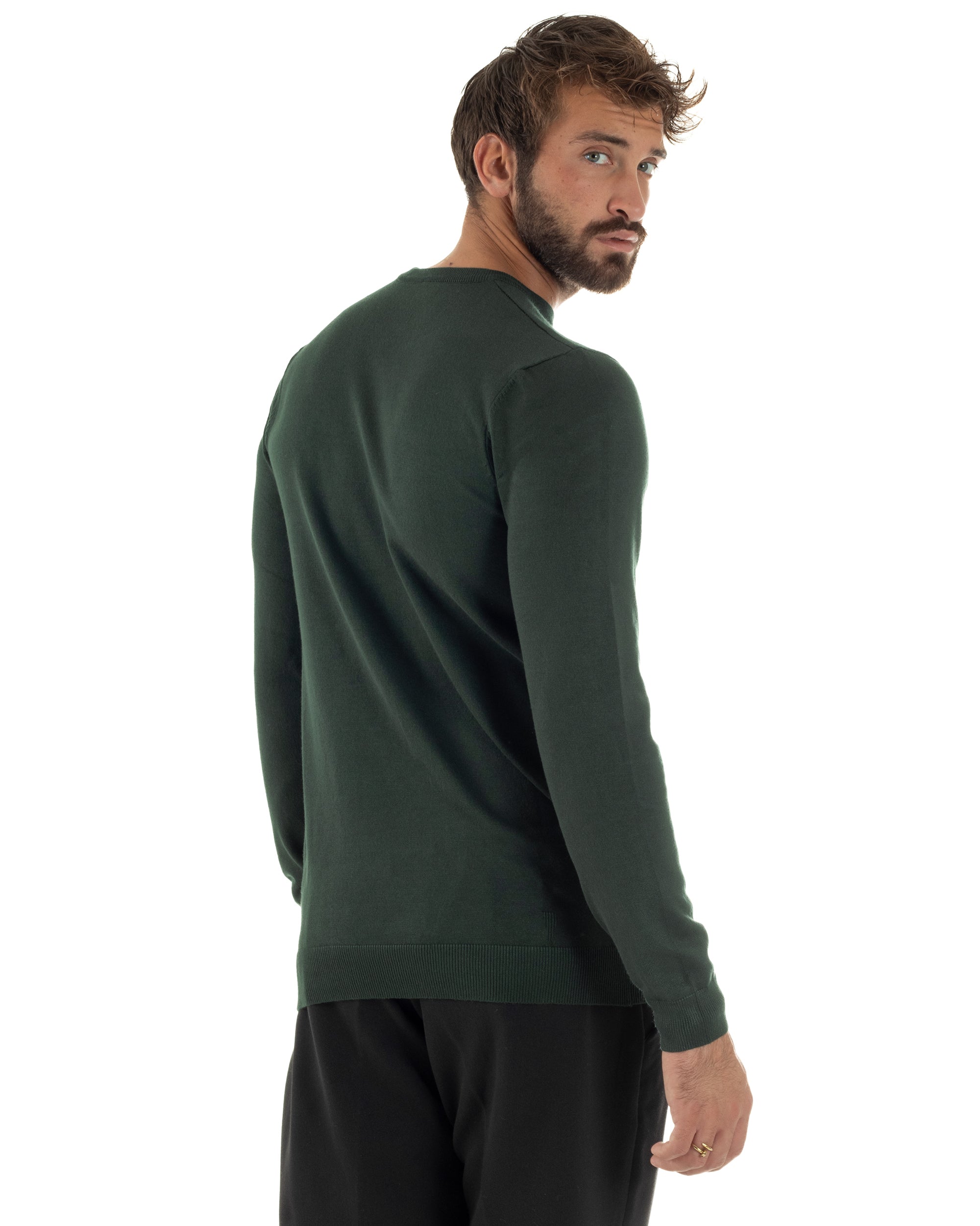 Maglioncino Uomo Girocollo Basic Tinta Unita Verde Bottiglia M2497A