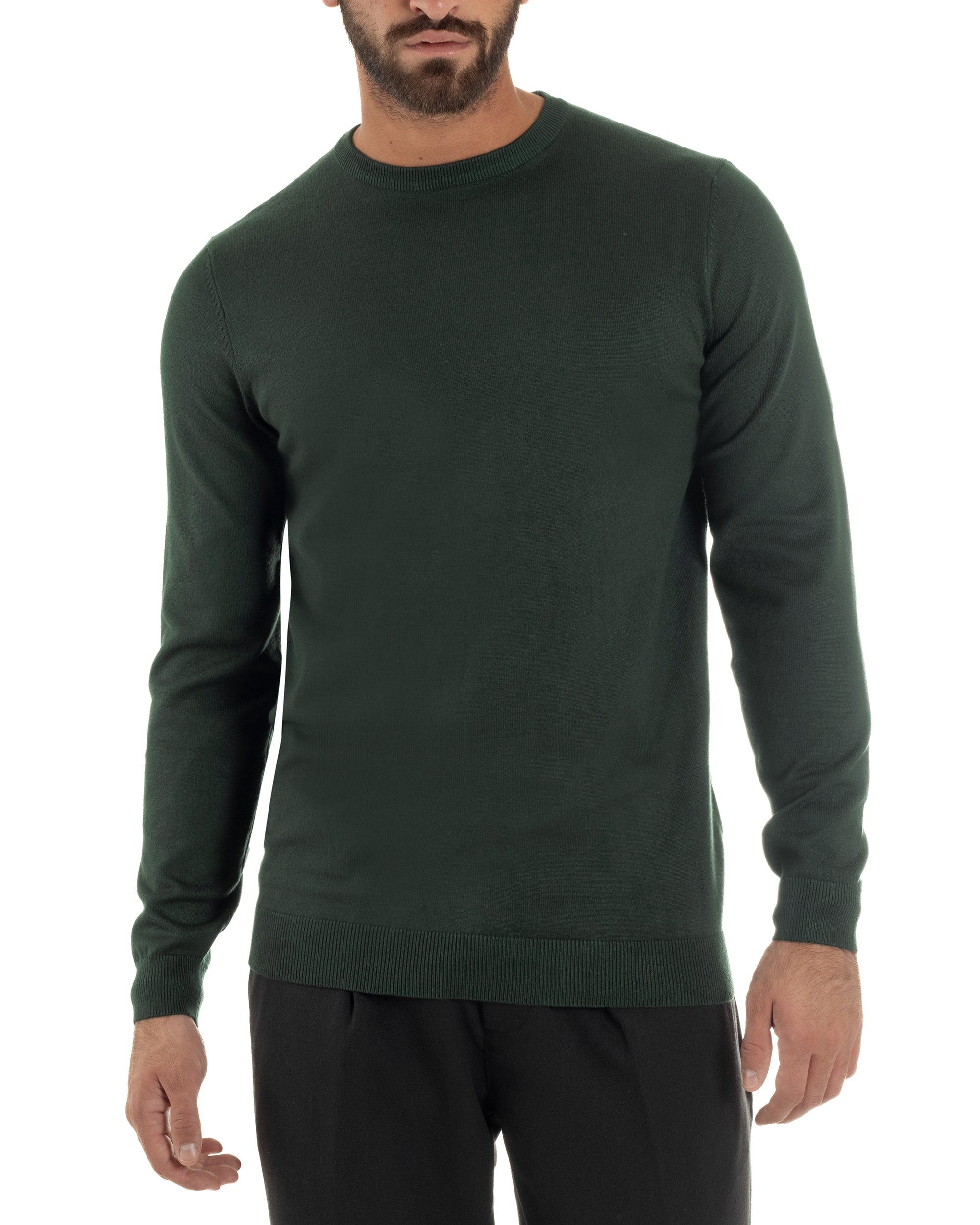 Maglioncino Uomo Girocollo Basic Tinta Unita Verde Bottiglia M2497A