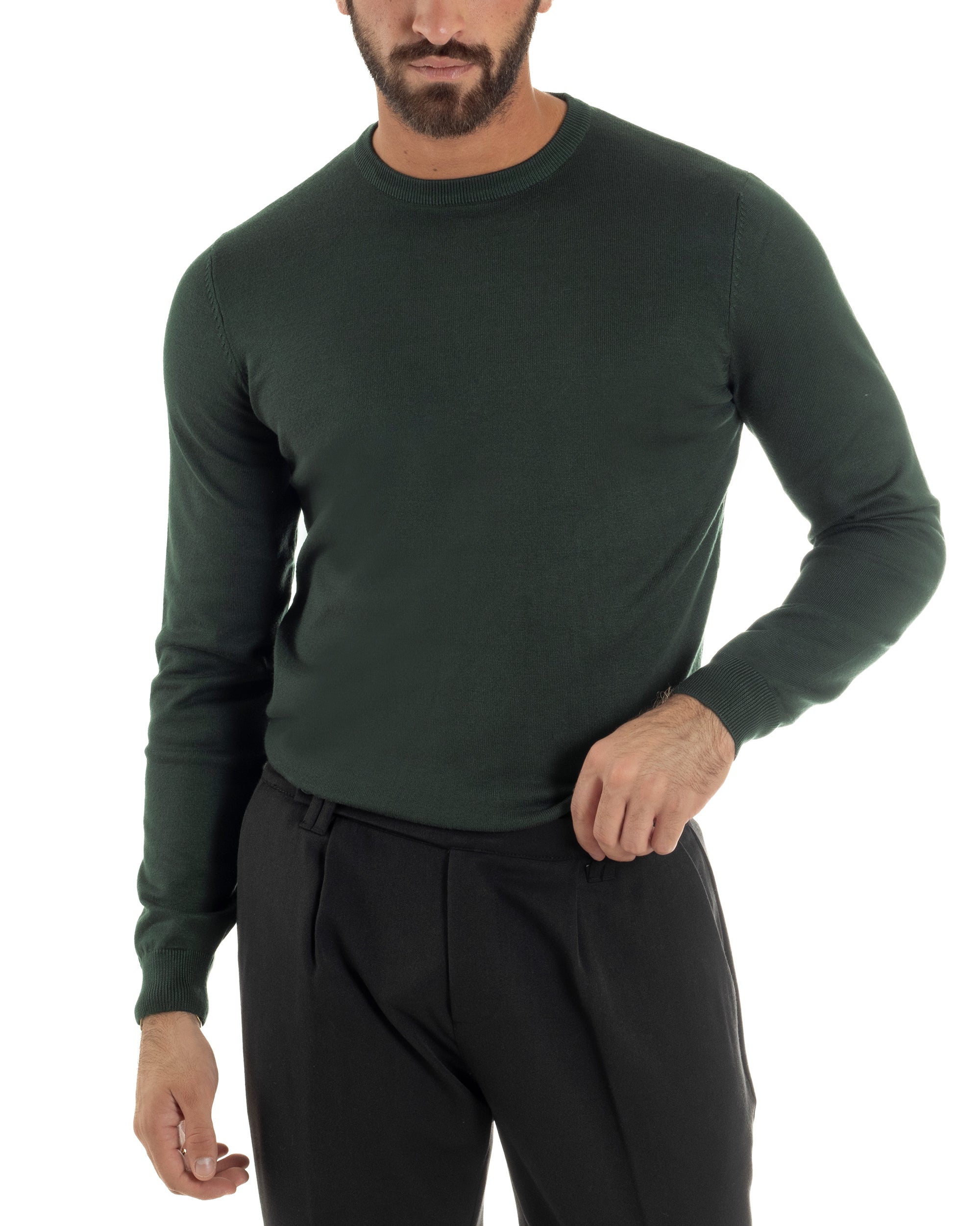 Maglioncino Uomo Girocollo Basic Tinta Unita Verde Bottiglia M2497A
