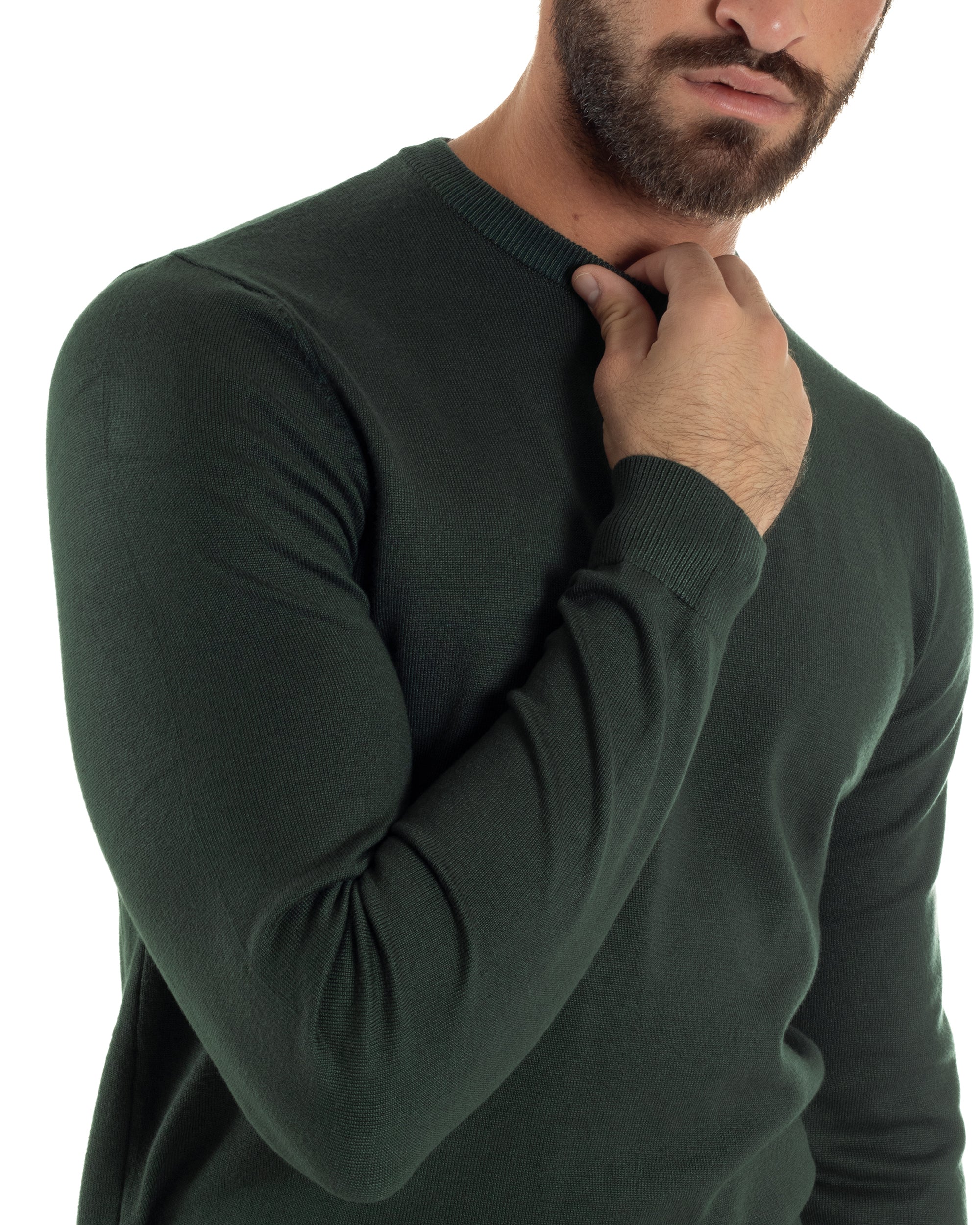 Maglioncino Uomo Girocollo Basic Tinta Unita Verde Bottiglia M2497A
