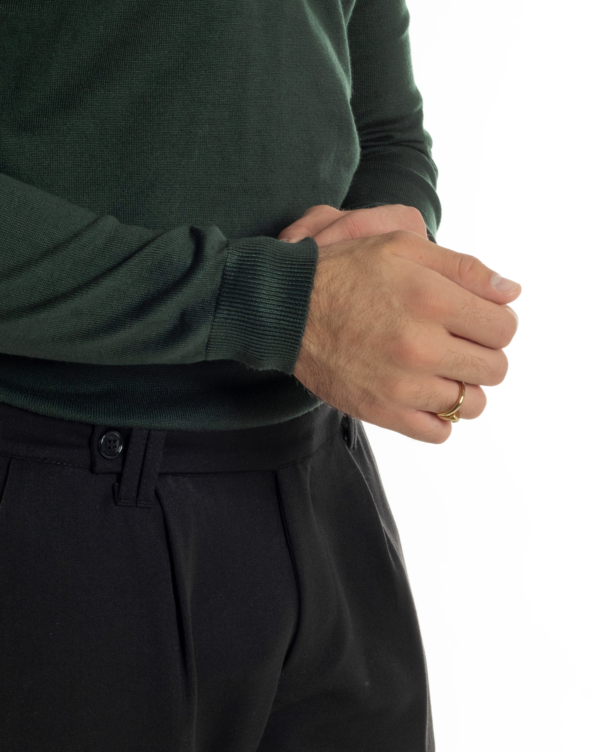 Maglioncino Uomo Girocollo Basic Tinta Unita Verde Bottiglia M2497A