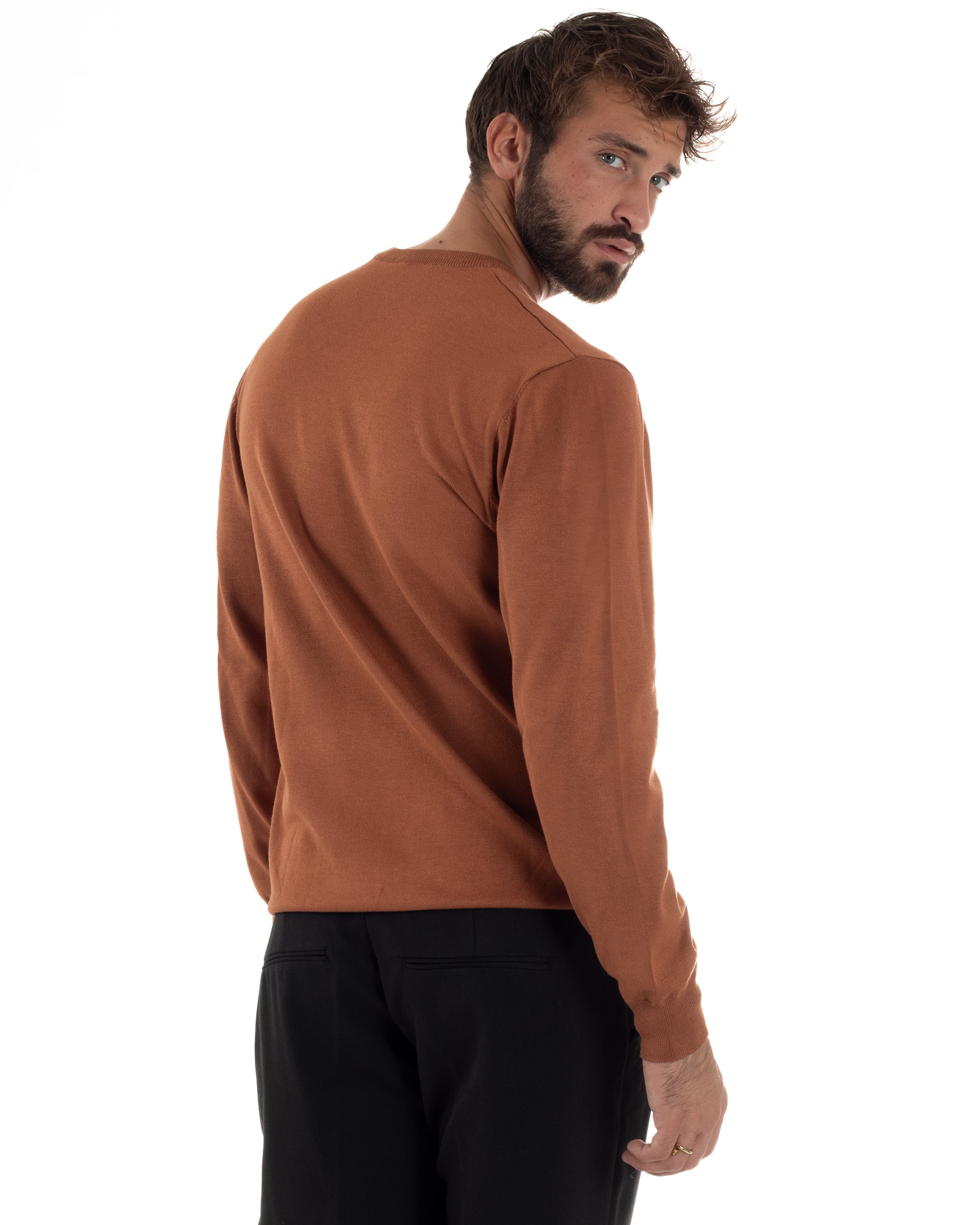 Maglioncino Uomo Girocollo Basic Tinta Unita Ruggine M2529A