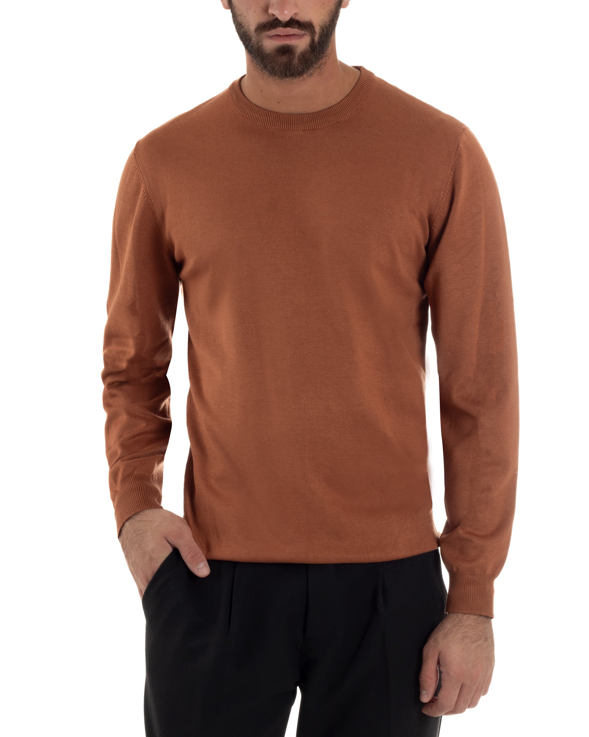 Maglioncino Uomo Girocollo Basic Tinta Unita Ruggine M2529A