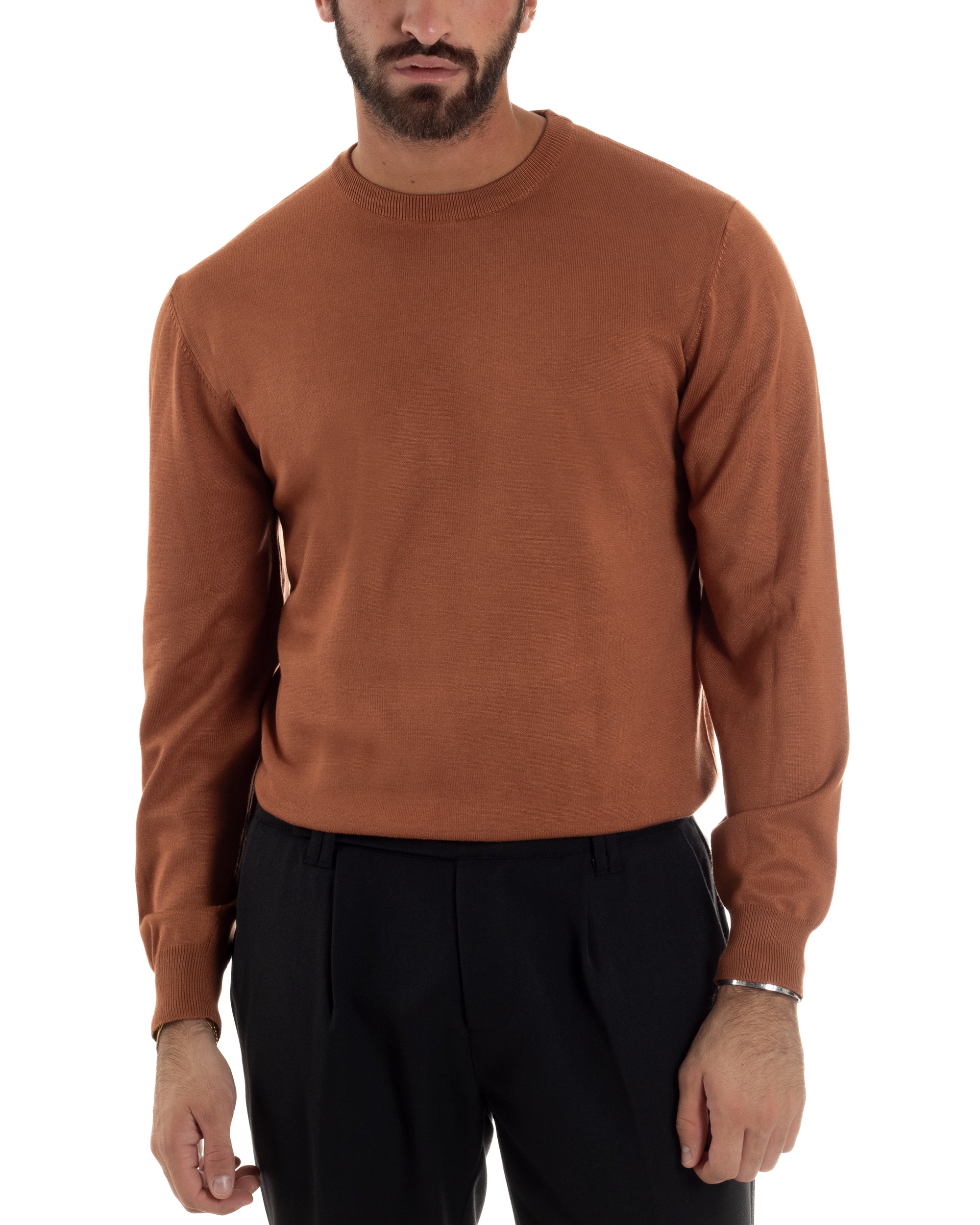 Maglioncino Uomo Girocollo Basic Tinta Unita Ruggine M2529A