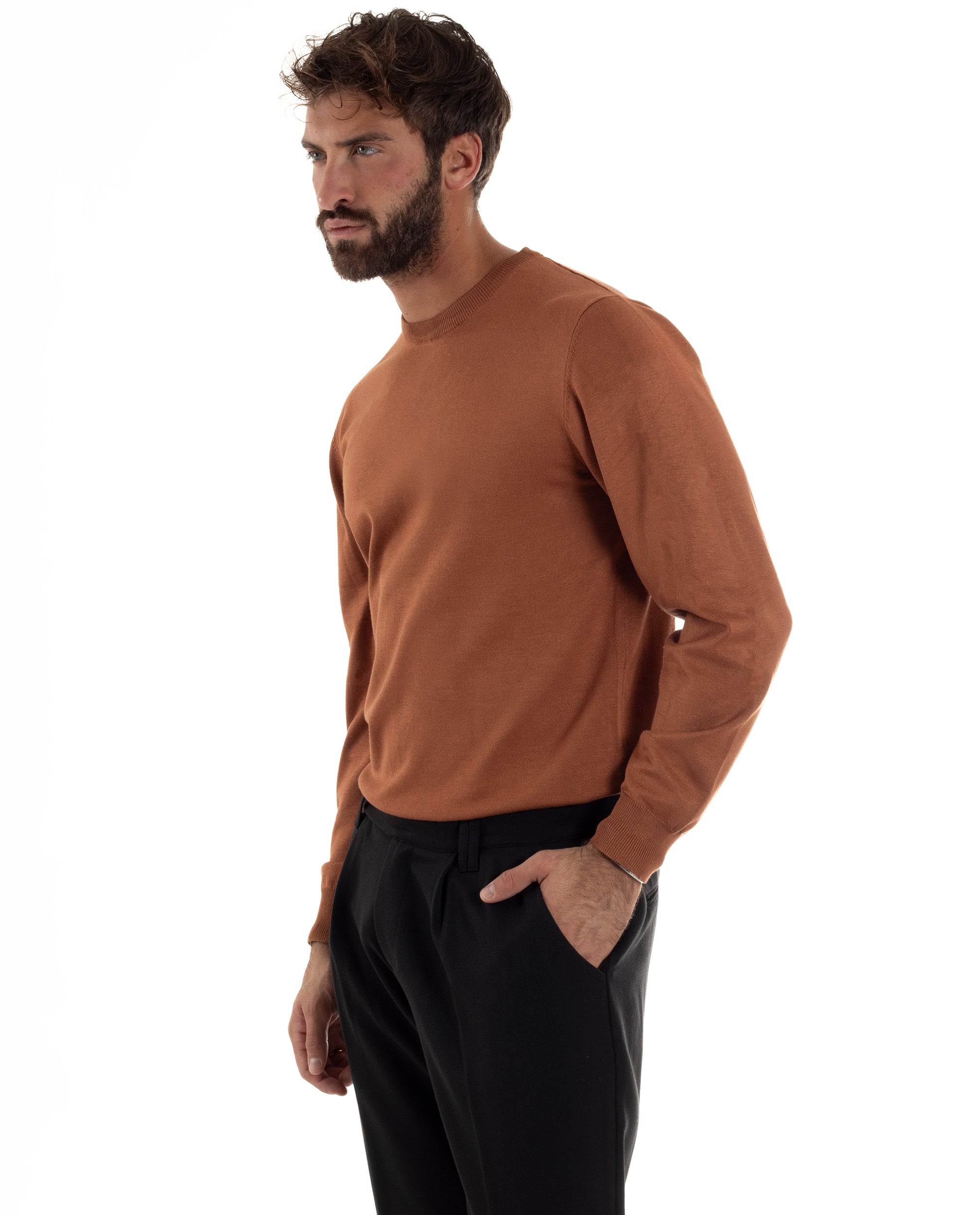Maglioncino Uomo Girocollo Basic Tinta Unita Ruggine M2529A