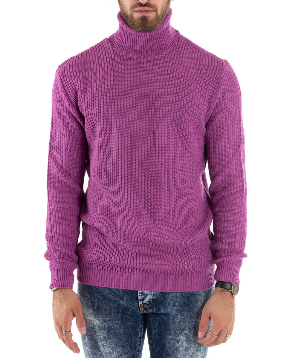 Maglioncino Uomo Collo Alto Tinta Unita Magenta Maglia Inglese Dolcevita Basic GIOSAL-M2352A