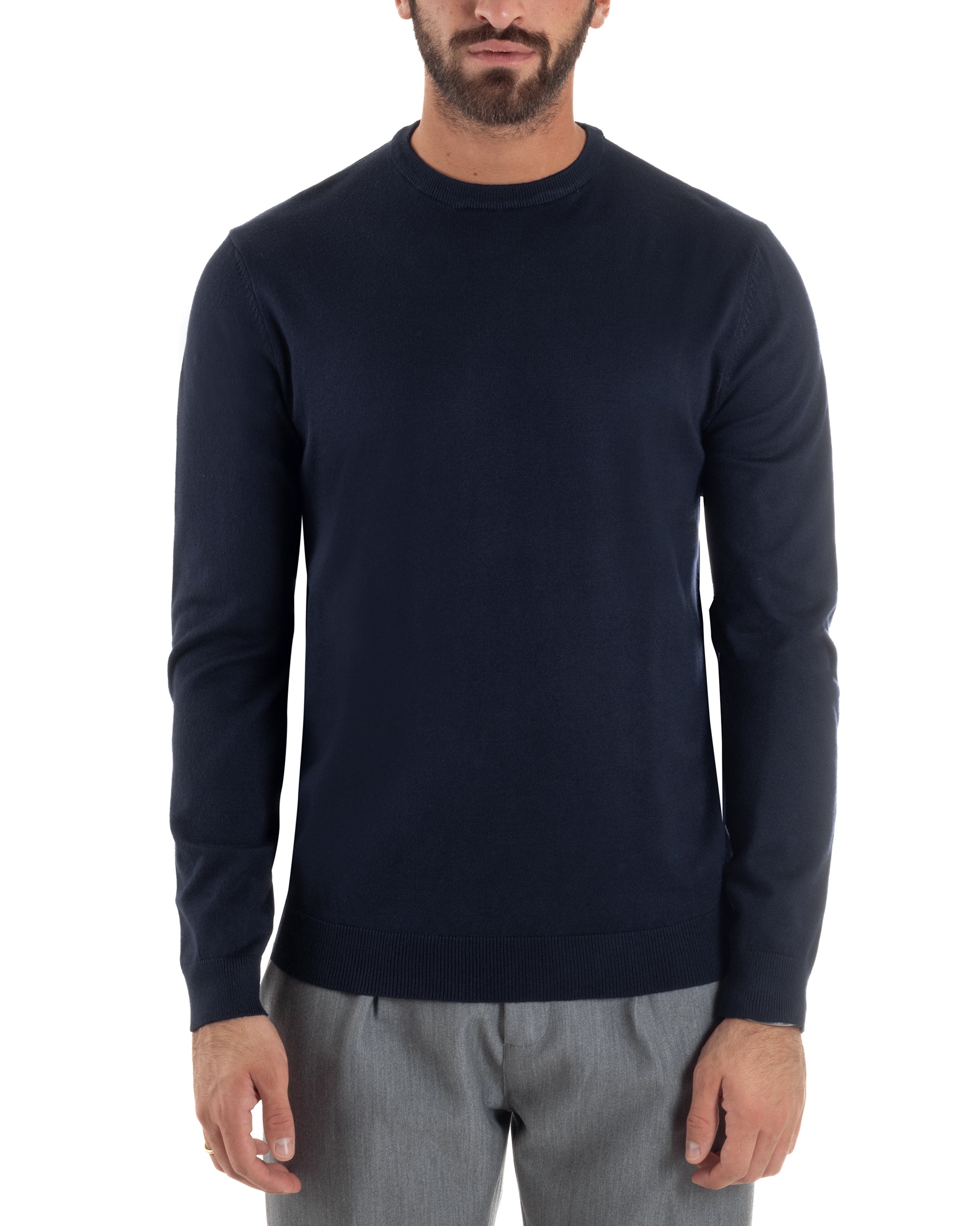 Maglioncino Uomo Girocollo Basic Tinta Unita Blu M2509A