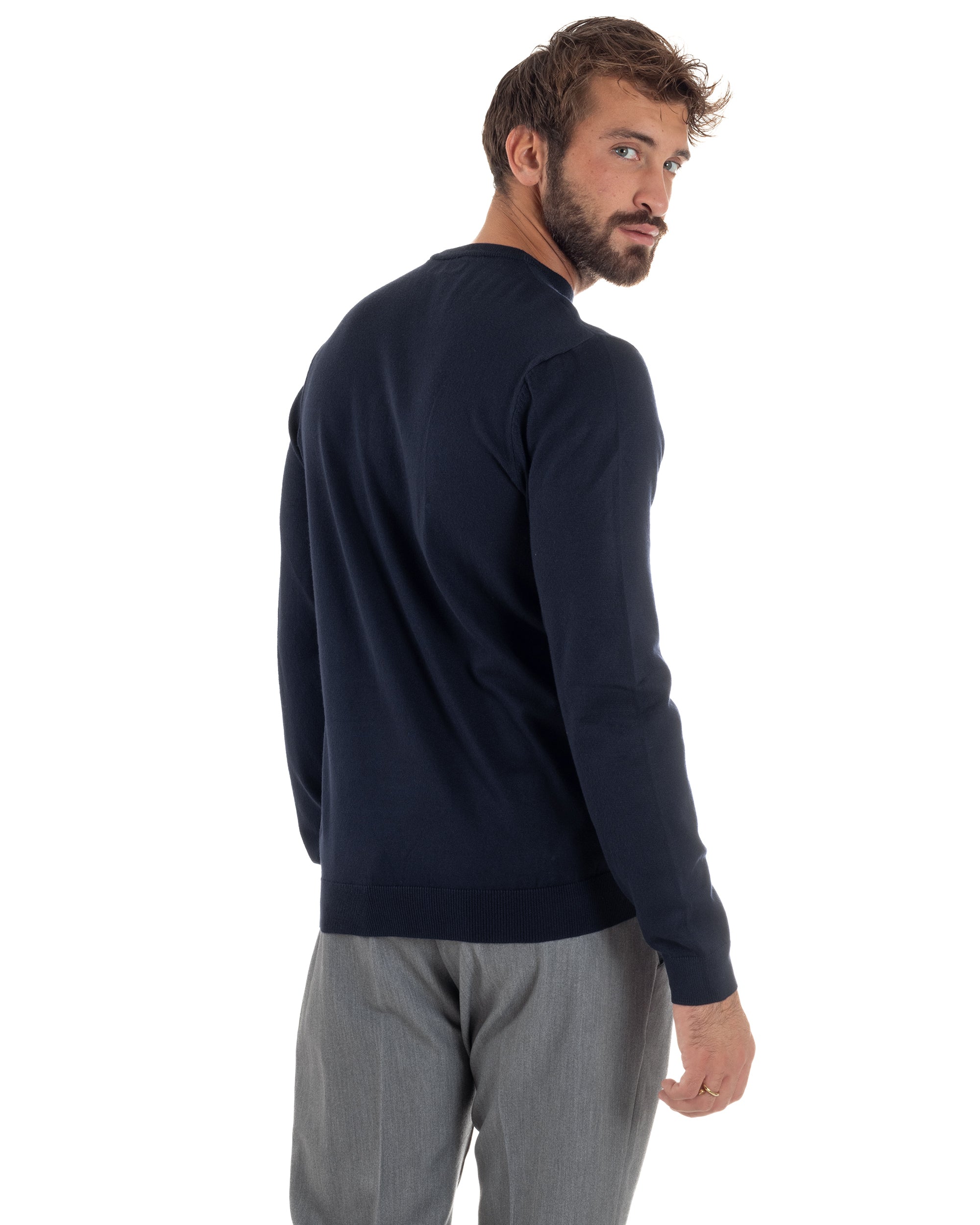 Maglioncino Uomo Girocollo Basic Tinta Unita Blu M2509A