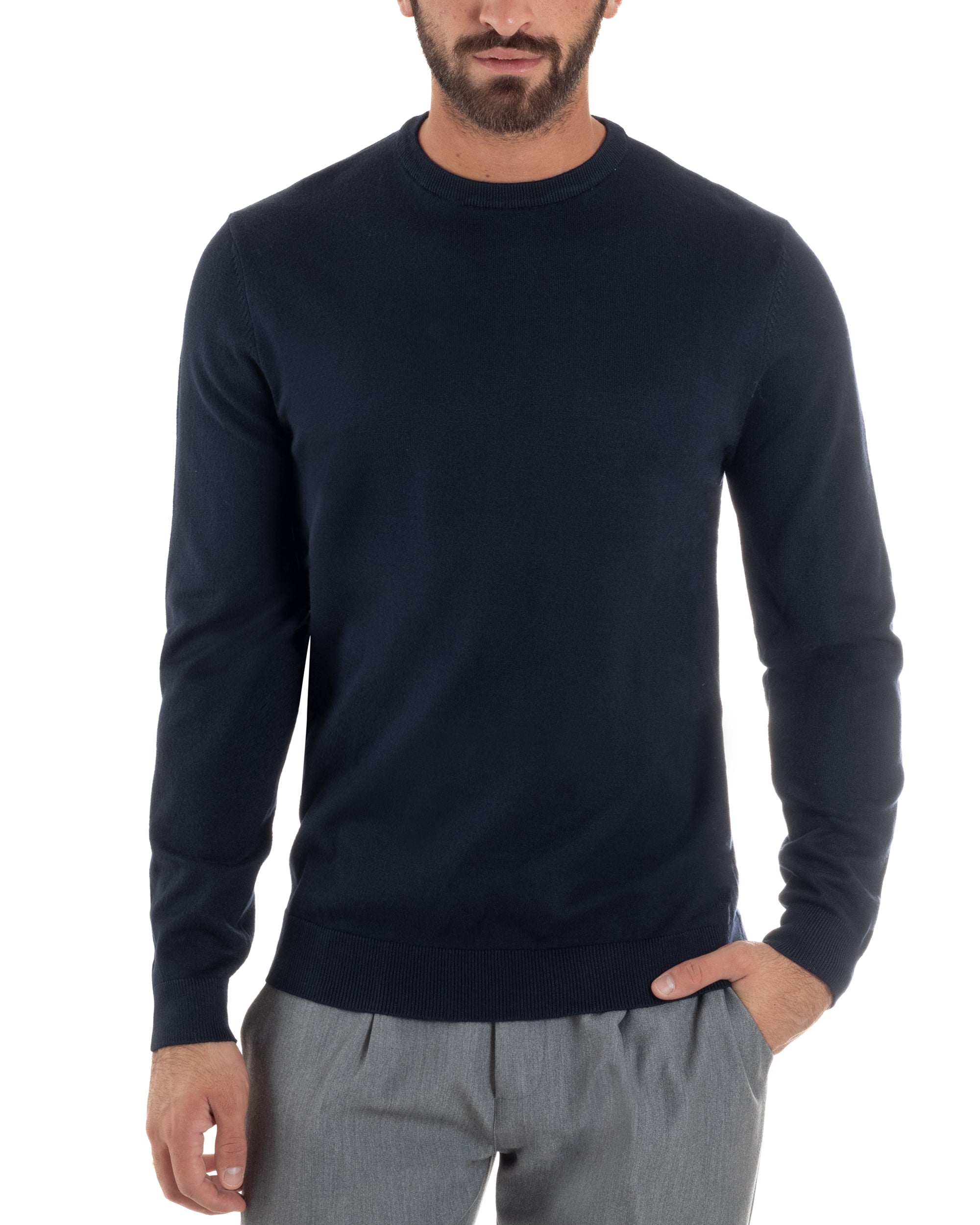 Maglioncino Uomo Girocollo Basic Tinta Unita Blu M2509A