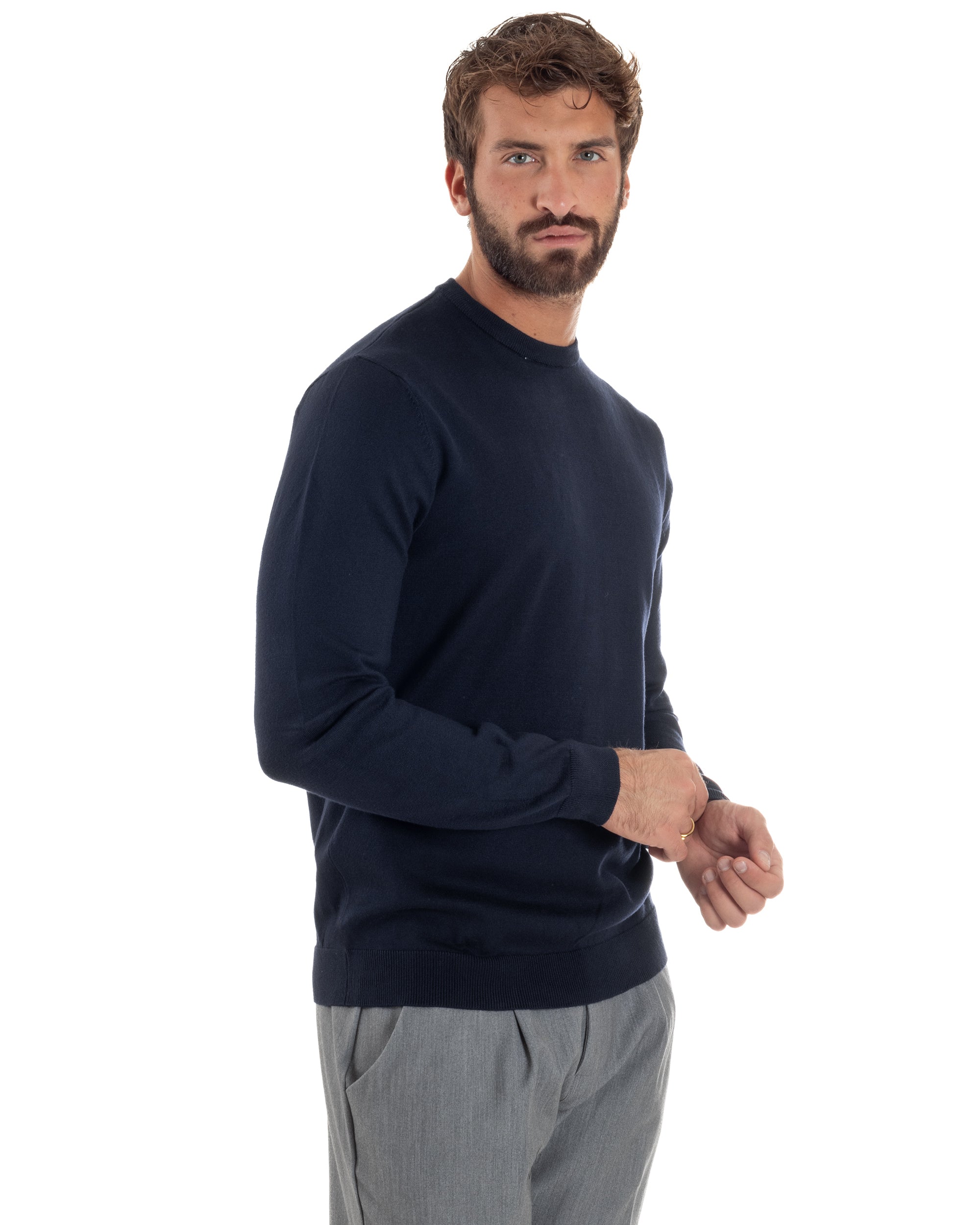 Maglioncino Uomo Girocollo Basic Tinta Unita Blu M2509A