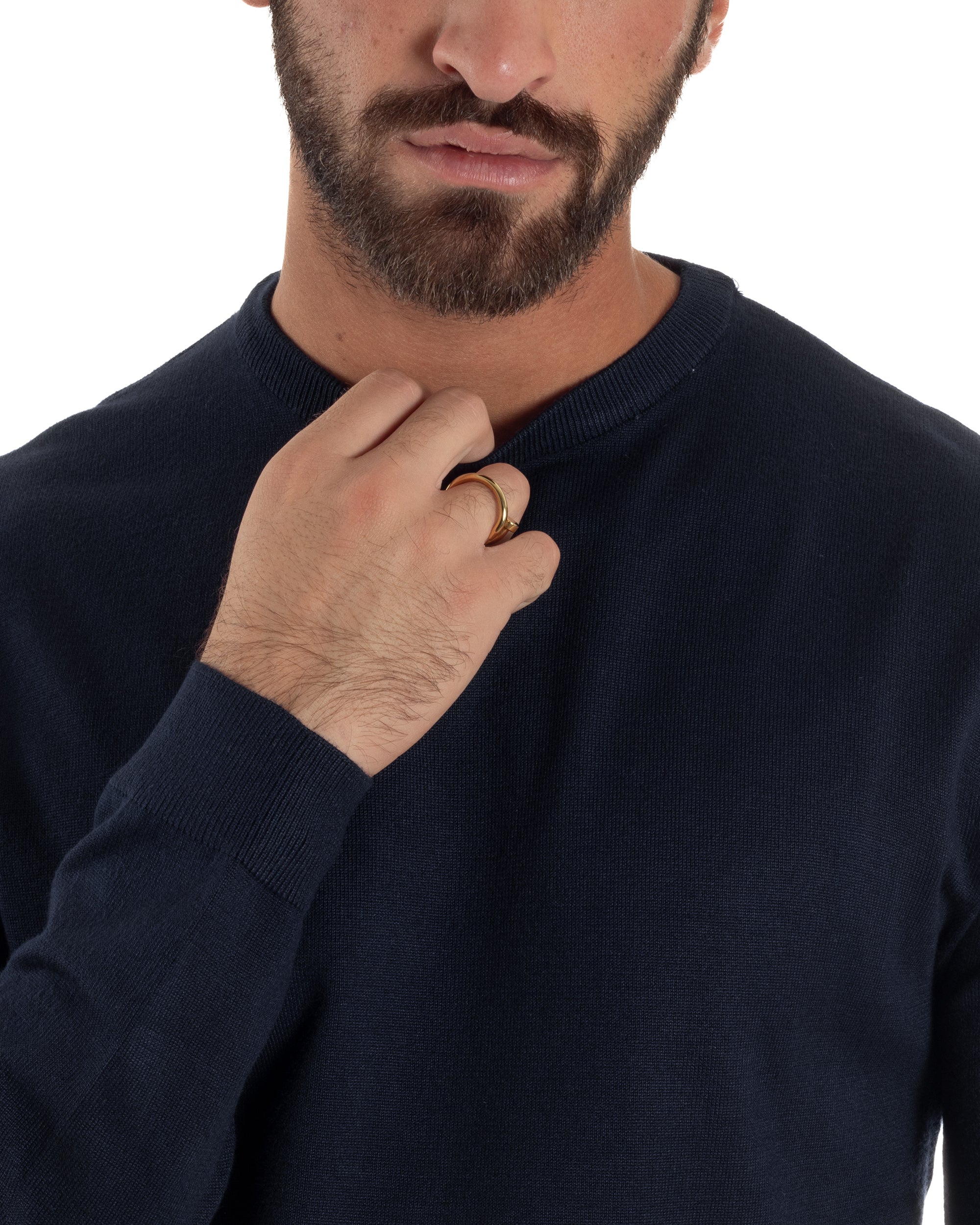 Maglioncino Uomo Girocollo Basic Tinta Unita Blu M2509A