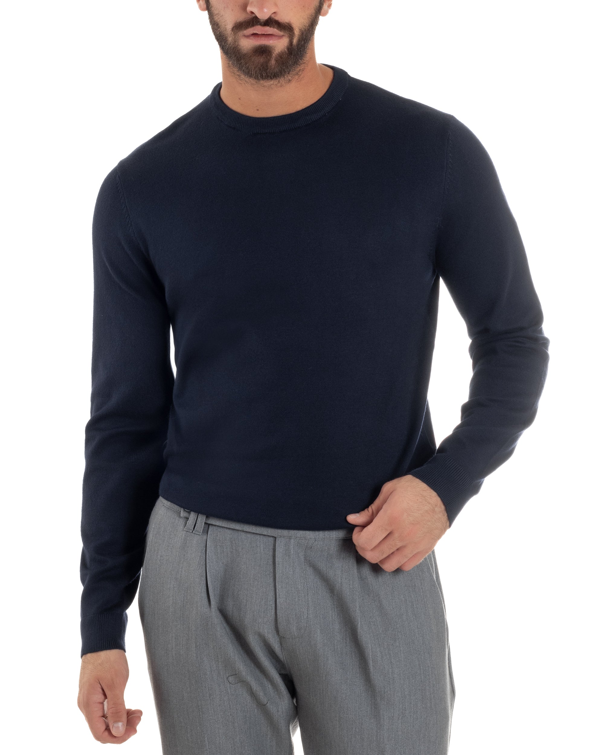 Maglioncino Uomo Girocollo Basic Tinta Unita Blu M2509A