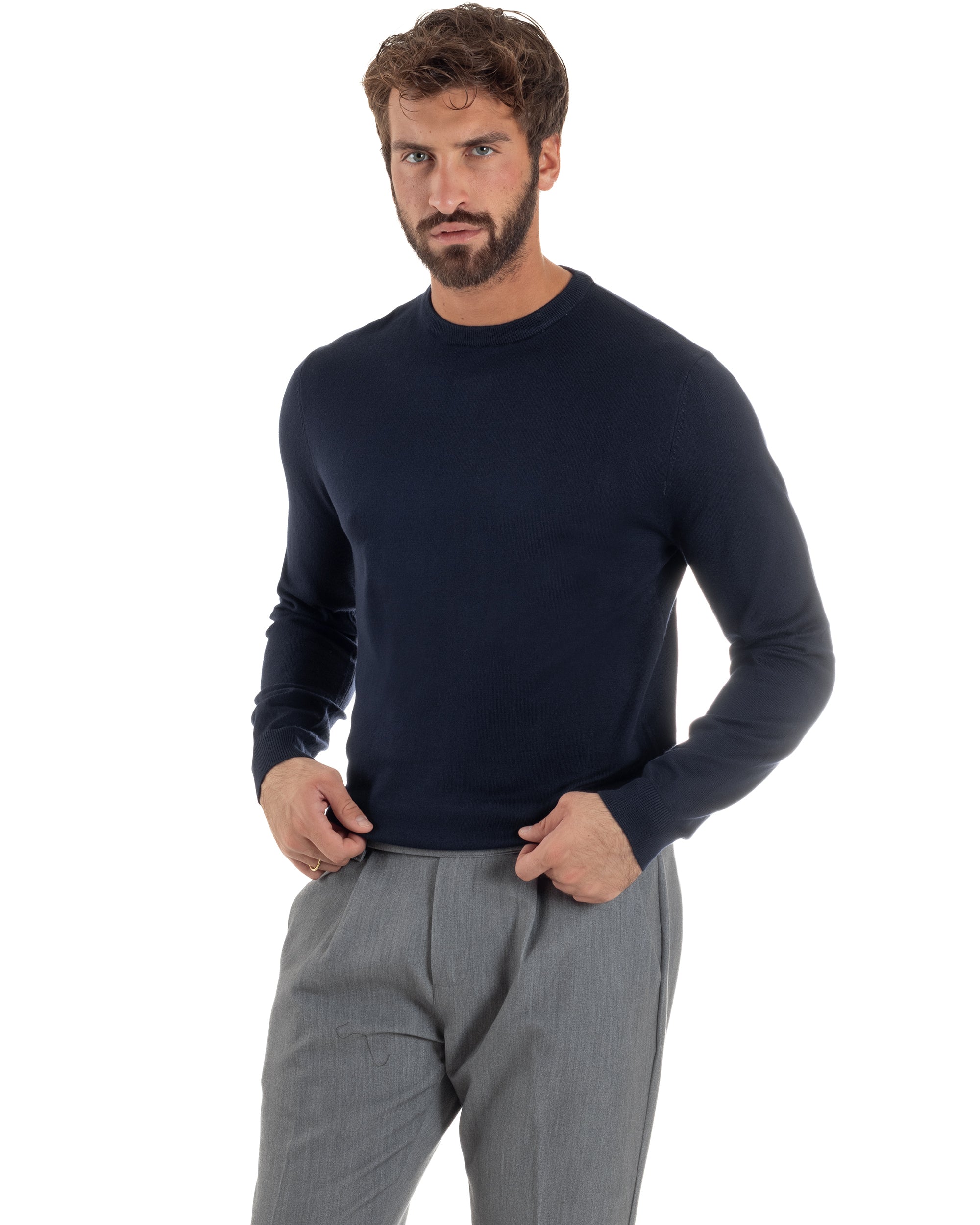 Maglioncino Uomo Girocollo Basic Tinta Unita Blu M2509A