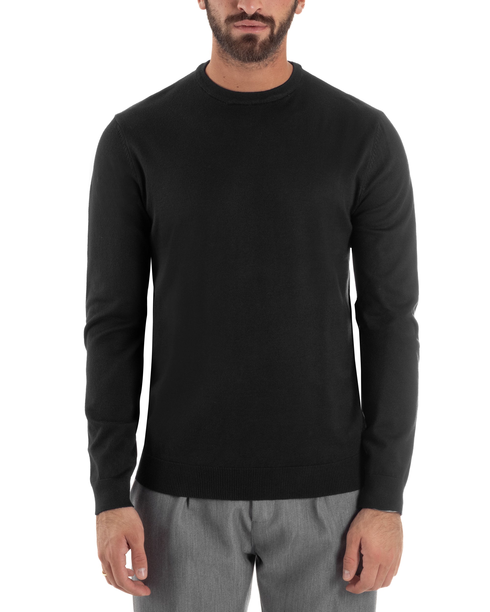 Maglioncino Uomo Girocollo Rasata Basic Tinta Unita Nero M2508A