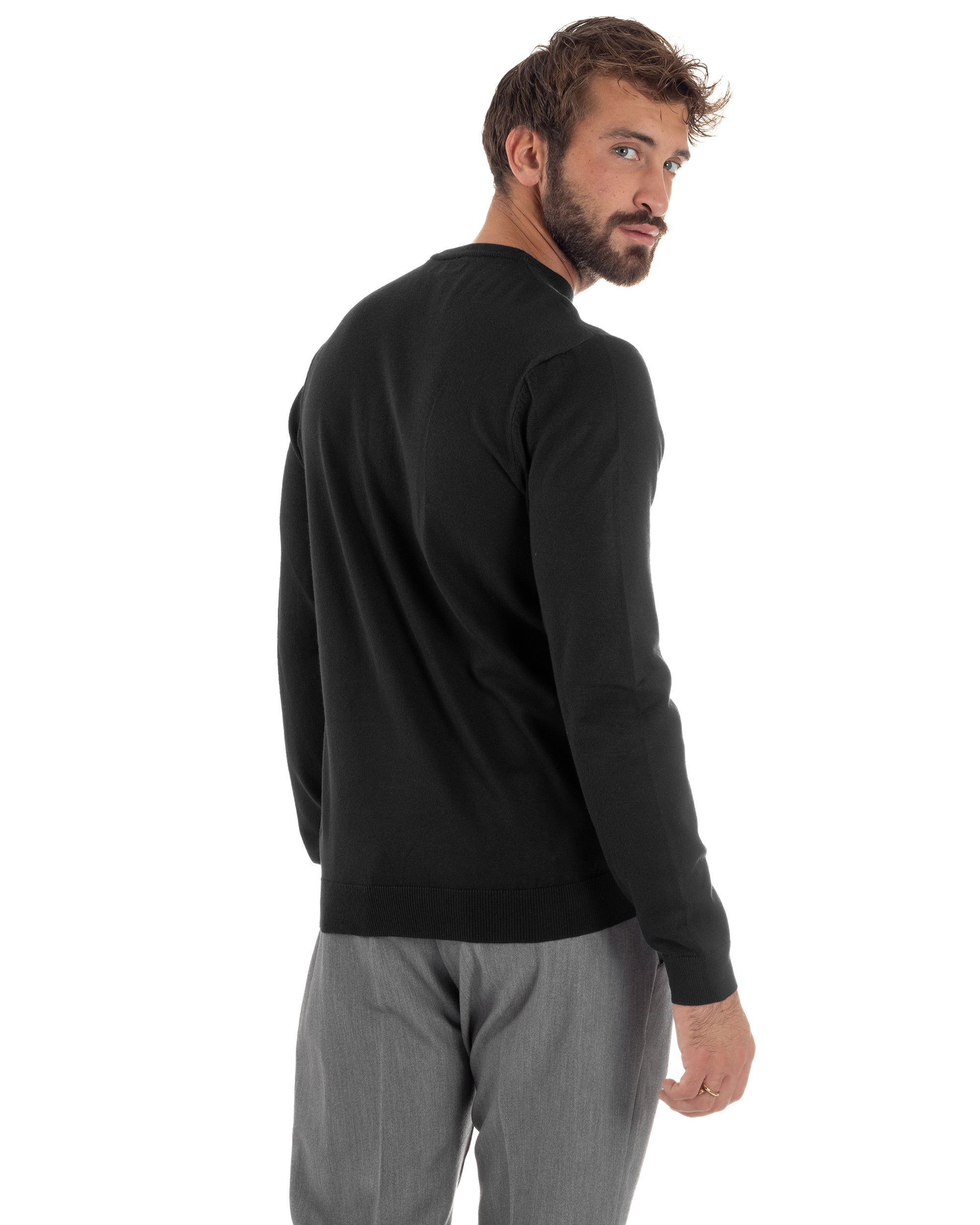 Maglioncino Uomo Girocollo Rasata Basic Tinta Unita Nero M2508A