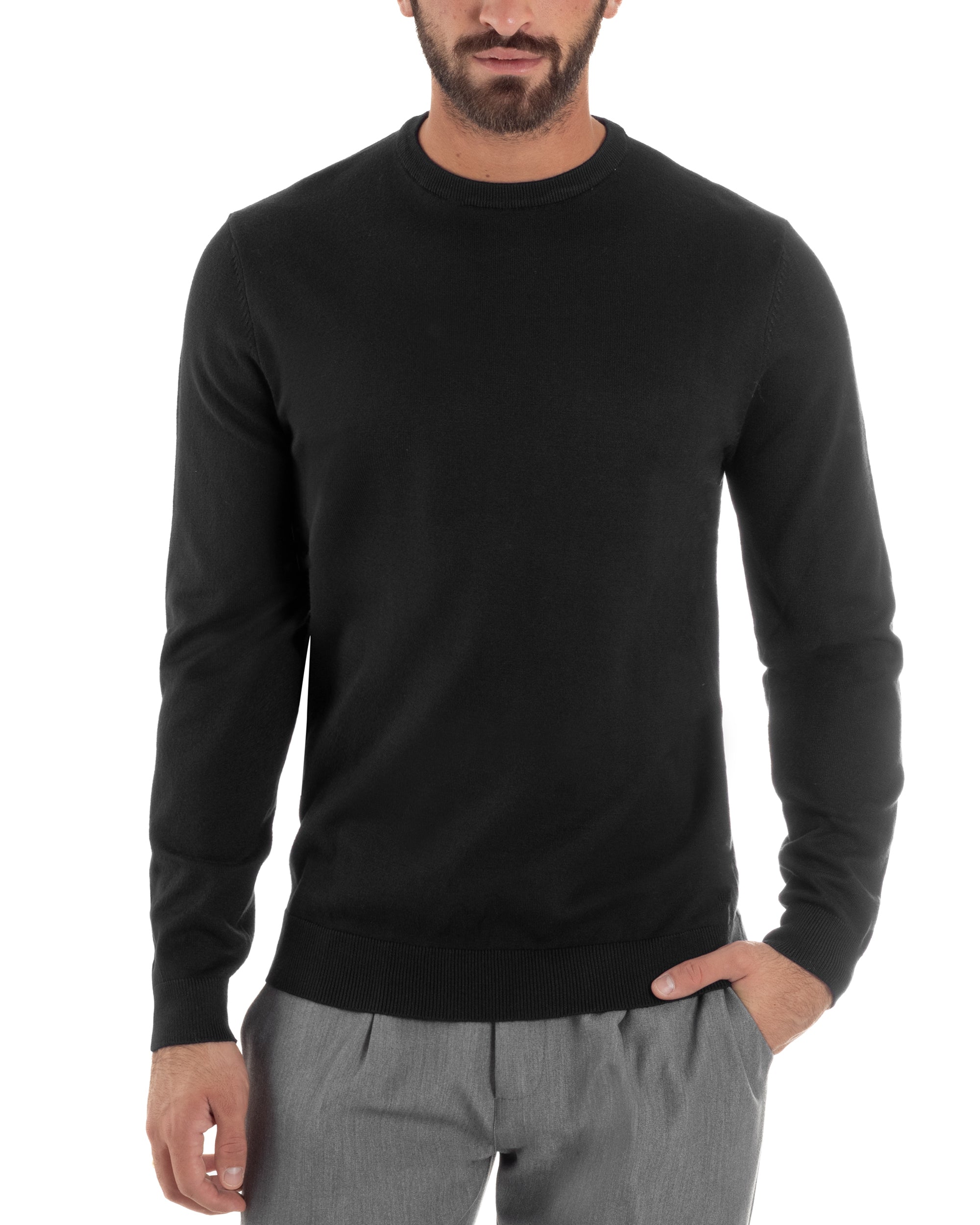 Maglioncino Uomo Girocollo Rasata Basic Tinta Unita Nero M2508A