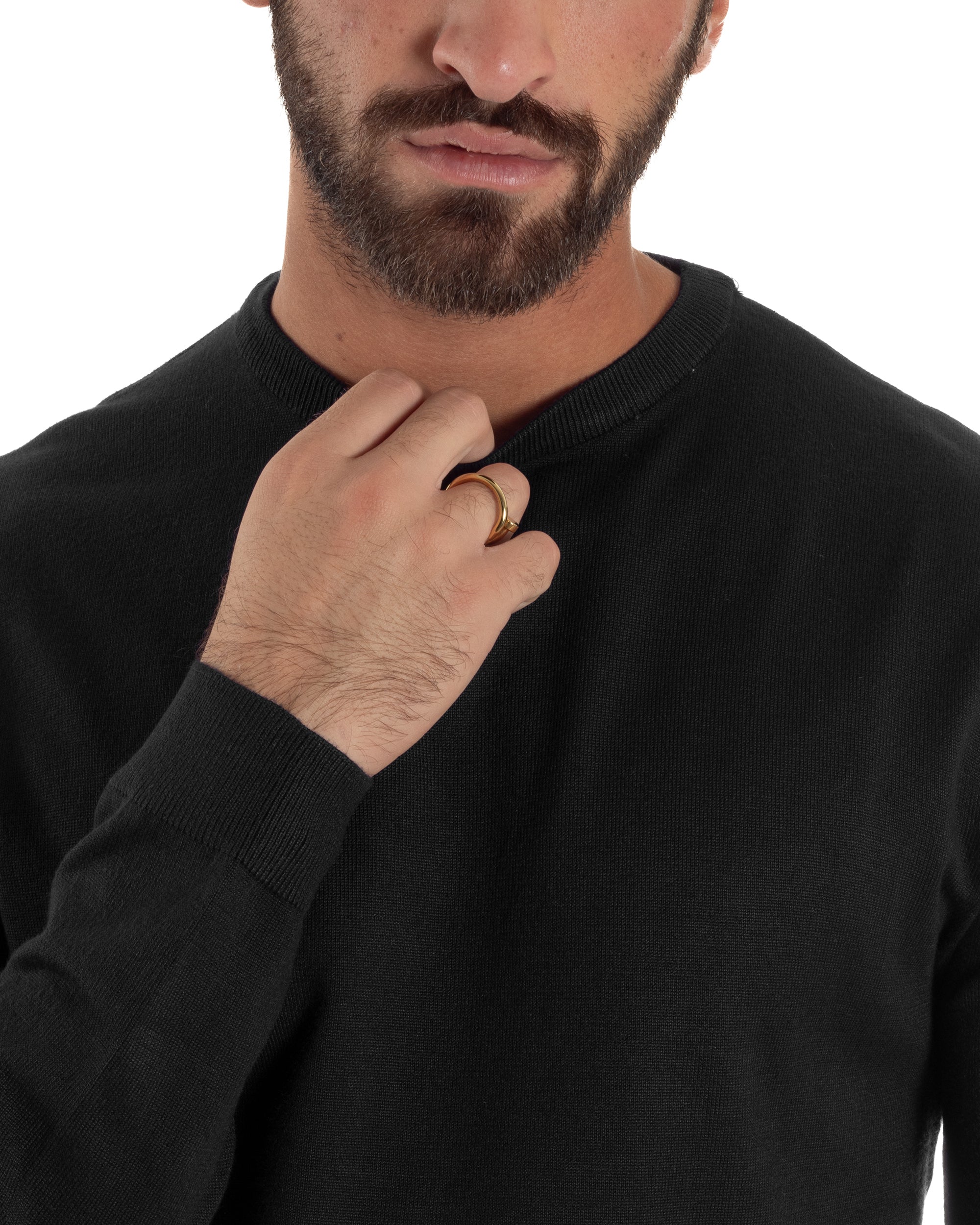 Maglioncino Uomo Girocollo Rasata Basic Tinta Unita Nero M2508A