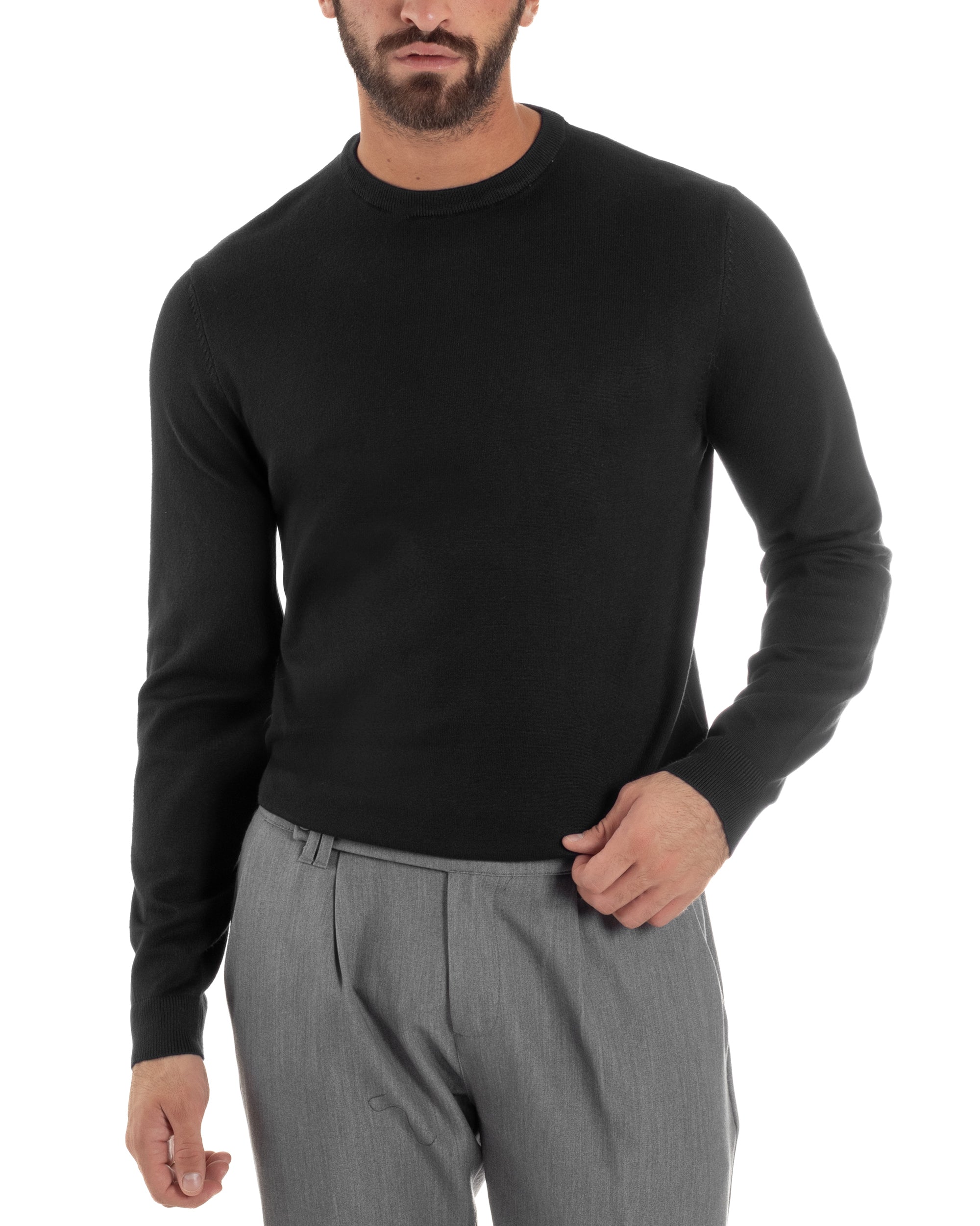 Maglioncino Uomo Girocollo Rasata Basic Tinta Unita Nero M2508A