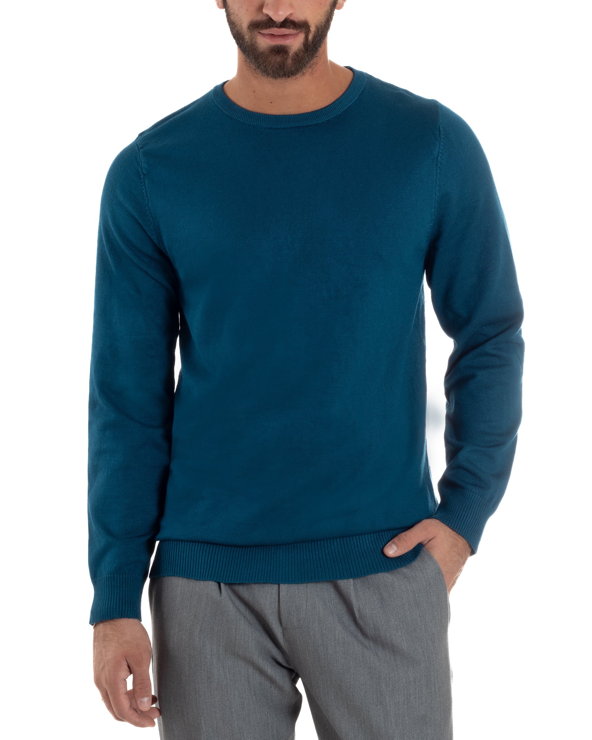 Maglioncino Uomo Girocollo Basic Tinta Unita Ottanio M3056A
