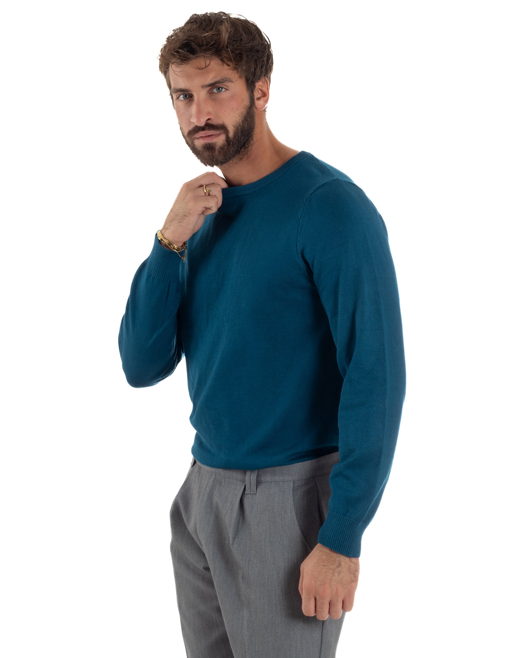 Maglioncino Uomo Girocollo Basic Tinta Unita Ottanio M3056A