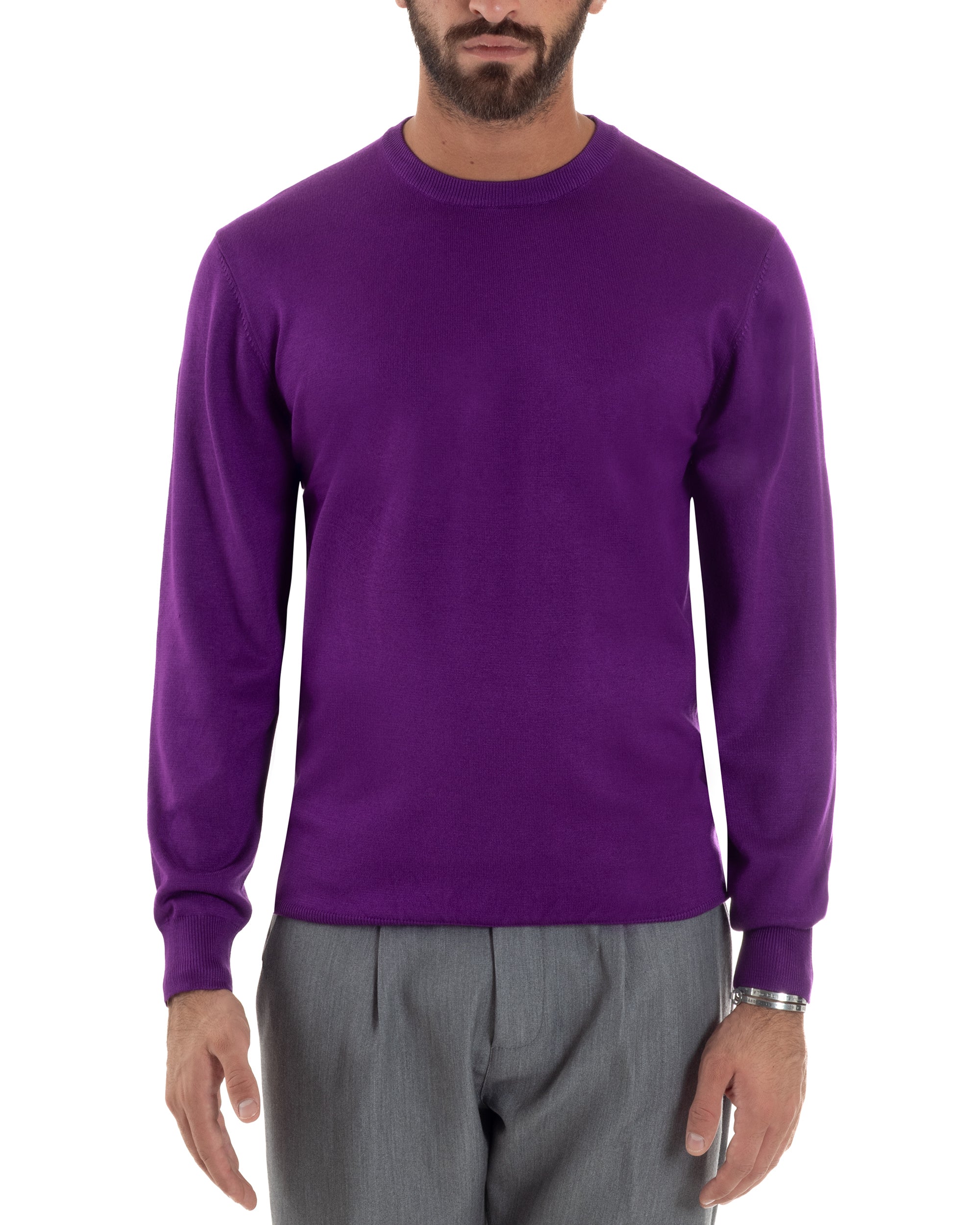 Maglioncino Uomo Girocollo Basic Tinta Unita Viola M3057A