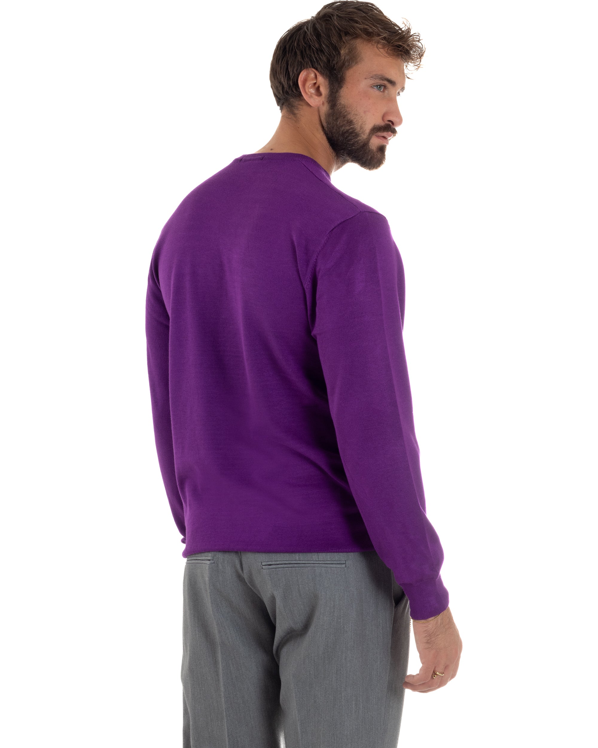 Maglioncino Uomo Girocollo Basic Tinta Unita Viola M3057A