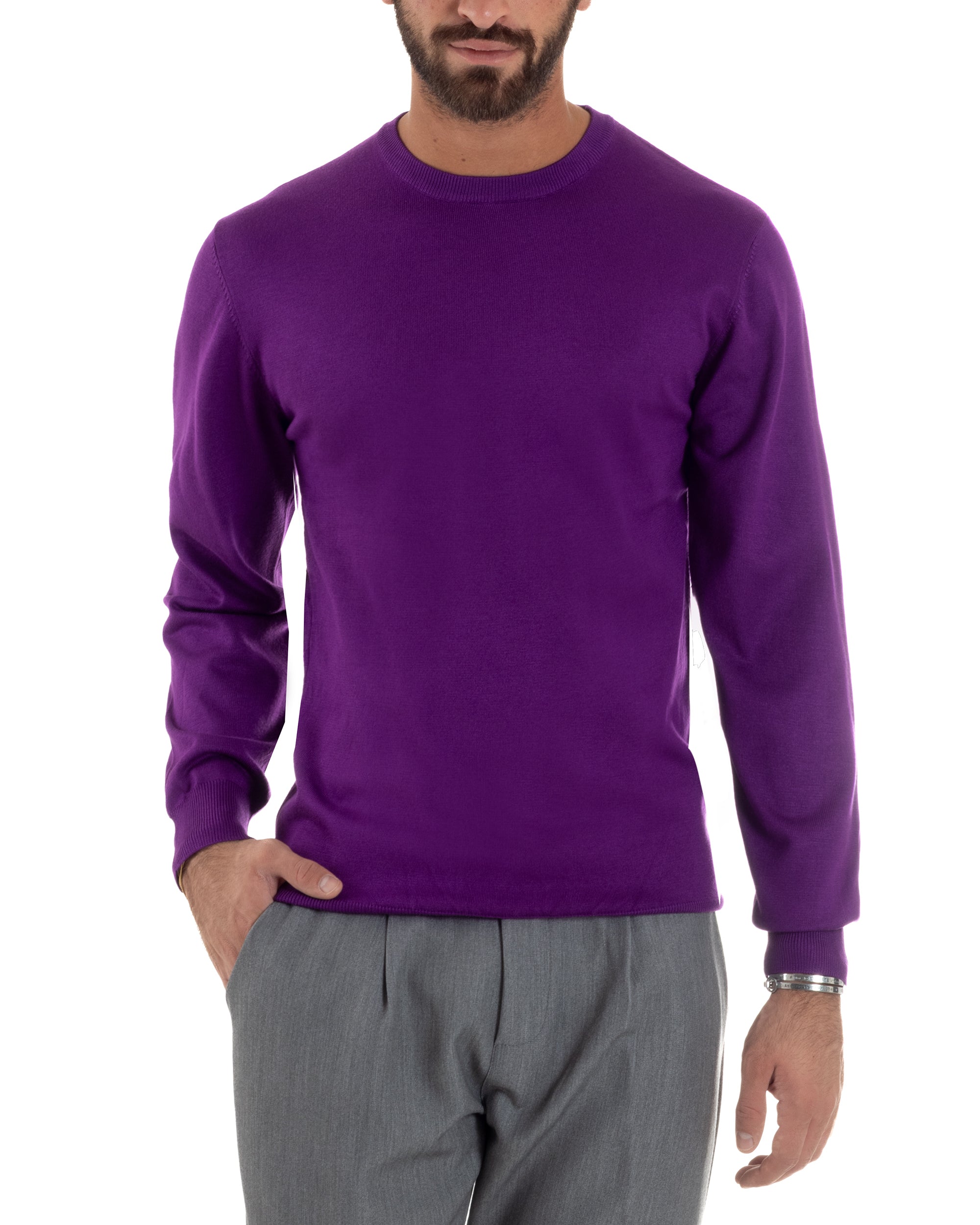 Maglioncino Uomo Girocollo Basic Tinta Unita Viola M3057A