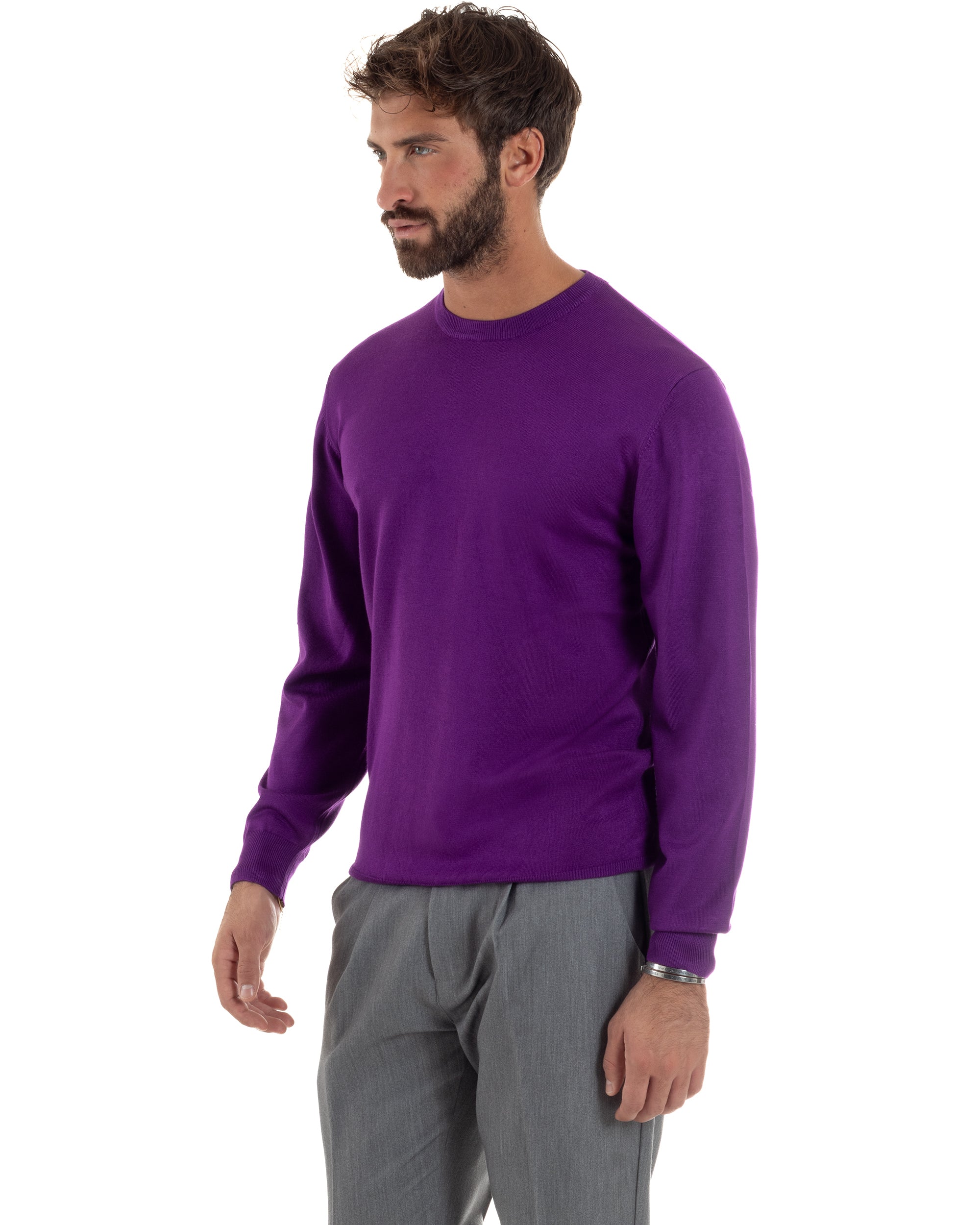 Maglioncino Uomo Girocollo Basic Tinta Unita Viola M3057A