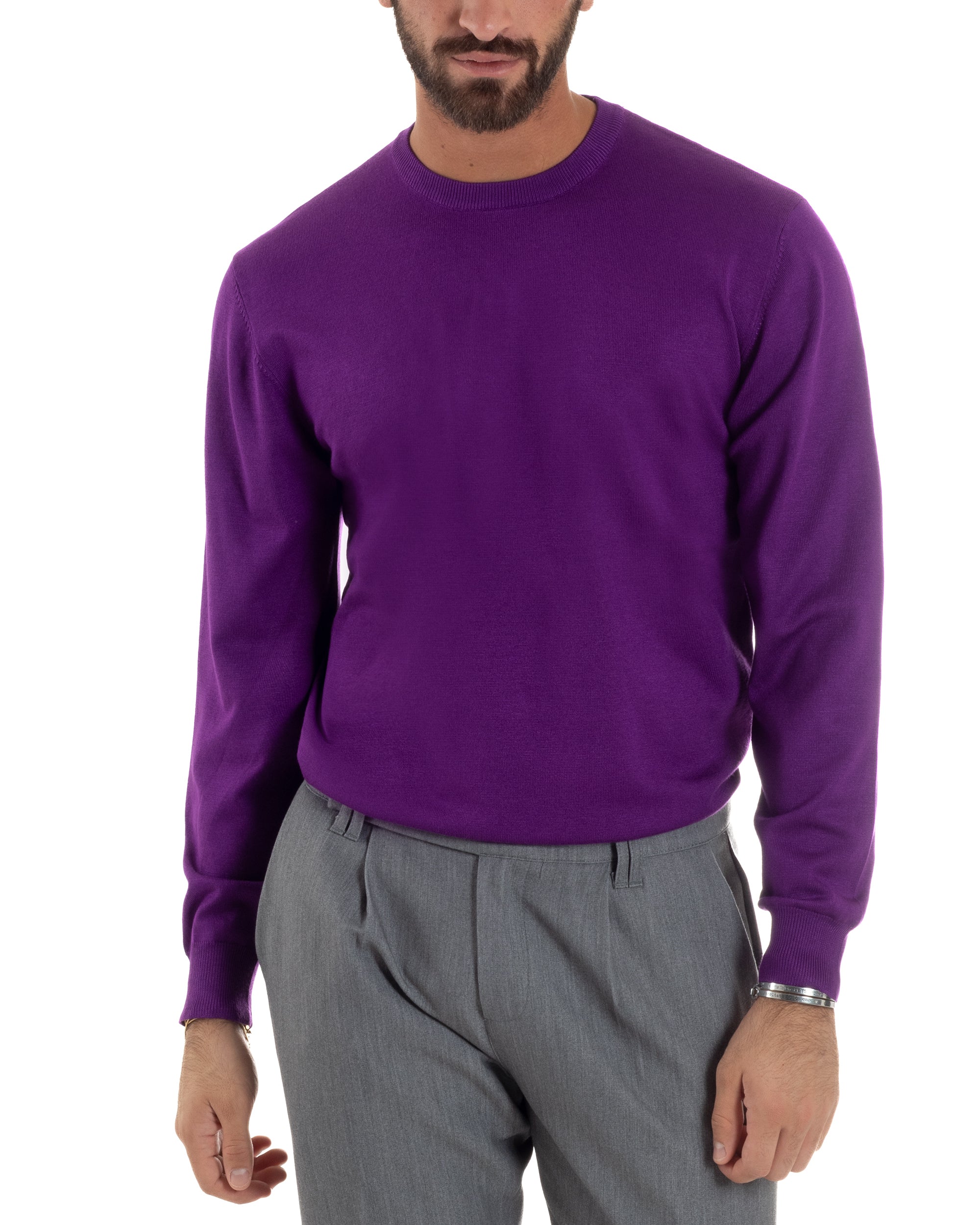 Maglioncino Uomo Girocollo Basic Tinta Unita Viola M3057A