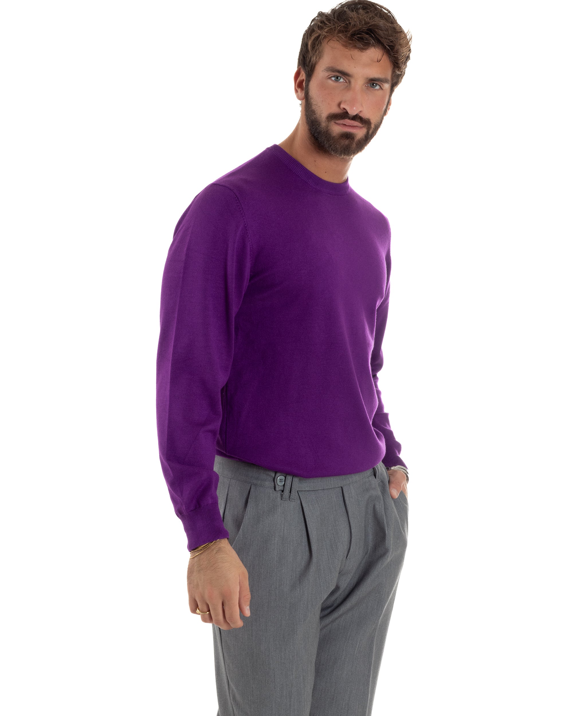 Maglioncino Uomo Girocollo Basic Tinta Unita Viola M3057A