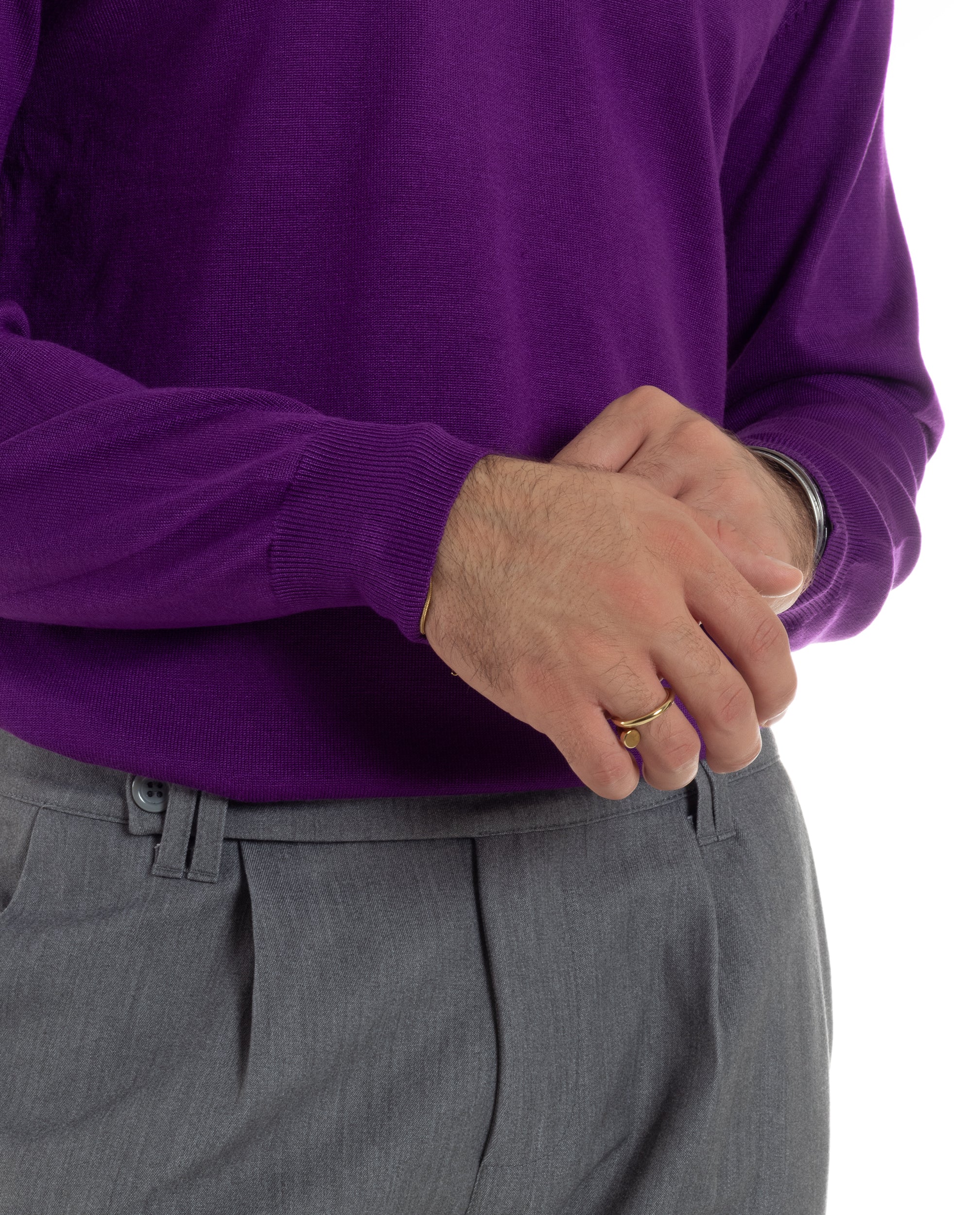 Maglioncino Uomo Girocollo Basic Tinta Unita Viola M3057A