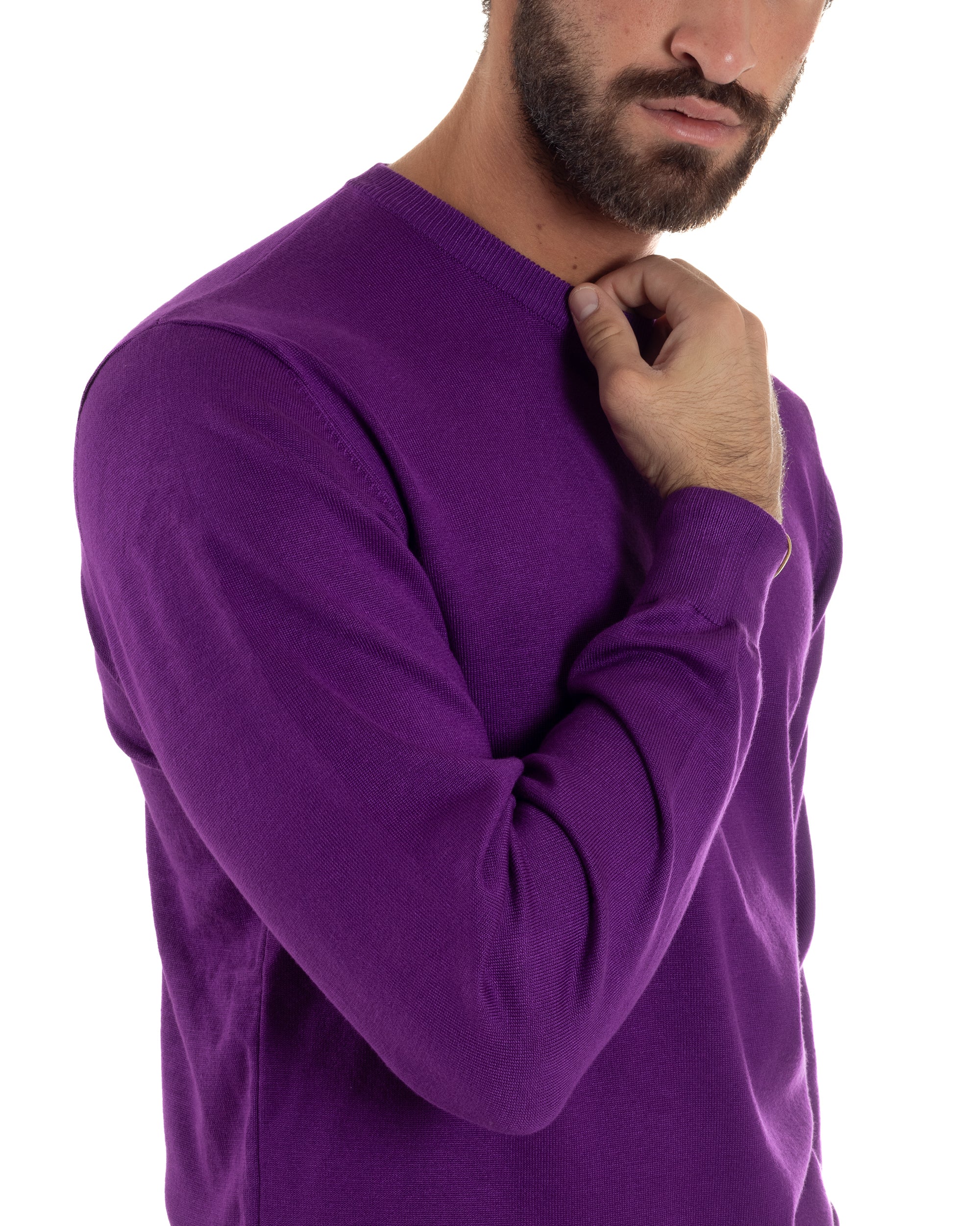 Maglioncino Uomo Girocollo Basic Tinta Unita Viola M3057A