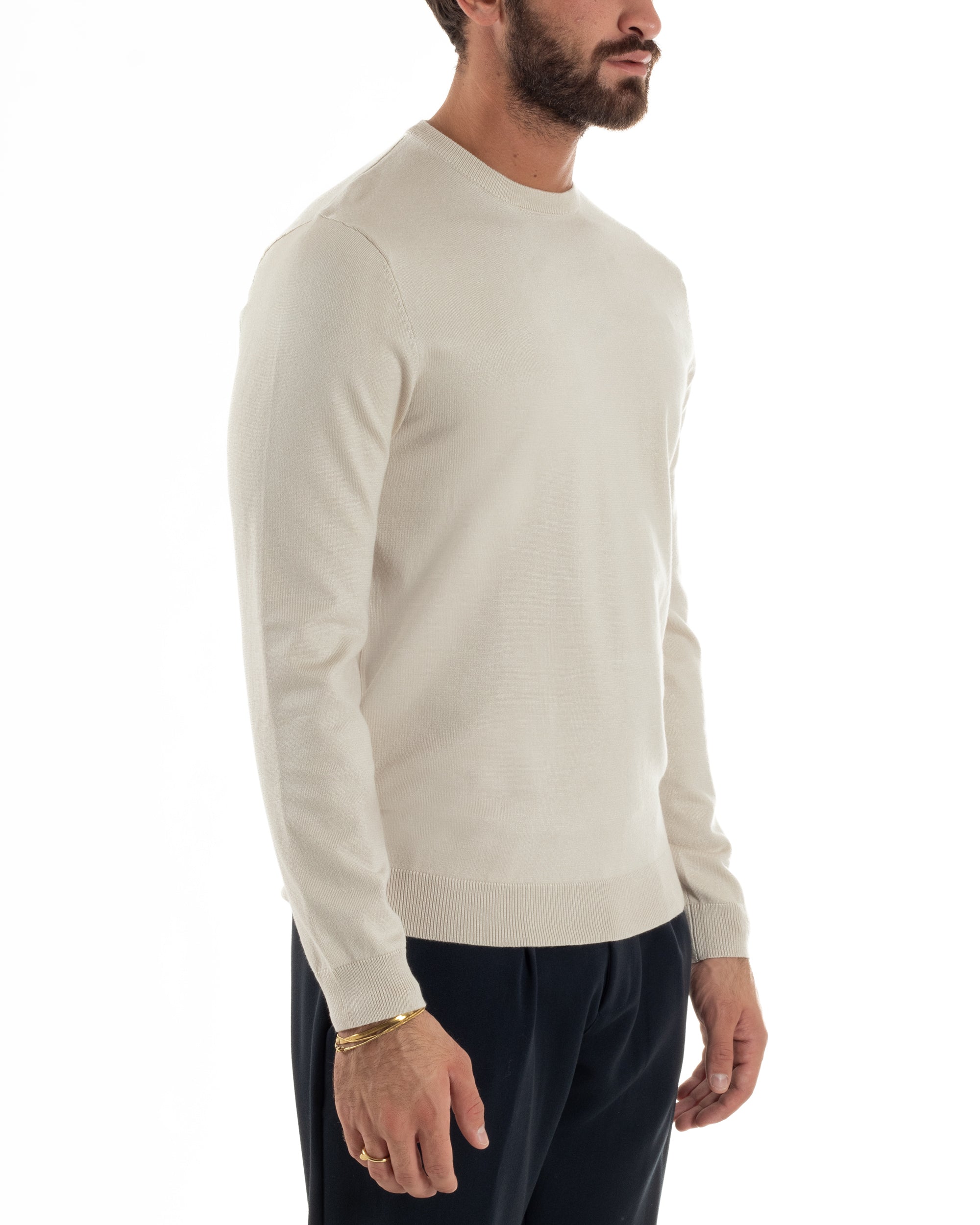 Maglioncino Uomo Girocollo Basic Tinta Unita Beige M2512A