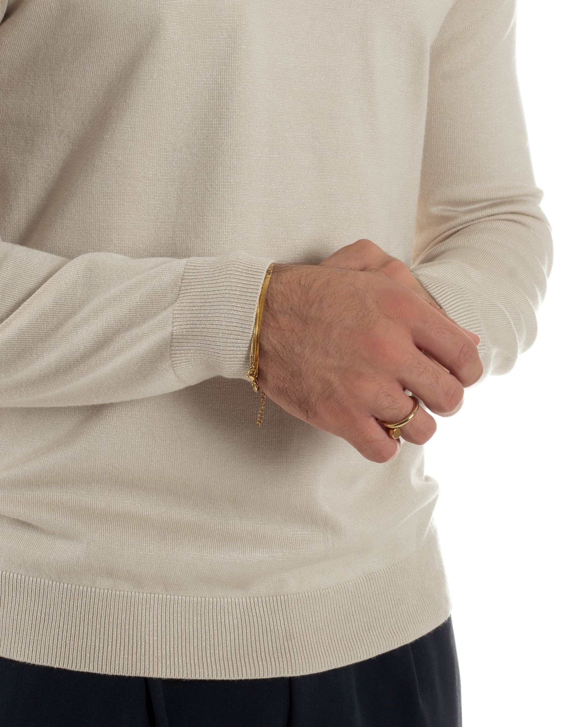 Maglioncino Uomo Girocollo Basic Tinta Unita Beige M2512A