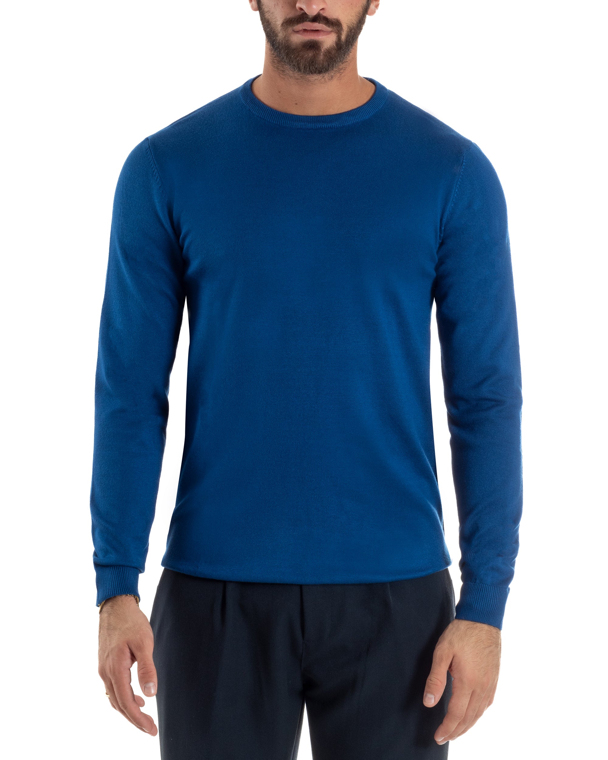 Maglioncino Uomo Girocollo Basic Tinta Unita Blu Royal M2502A
