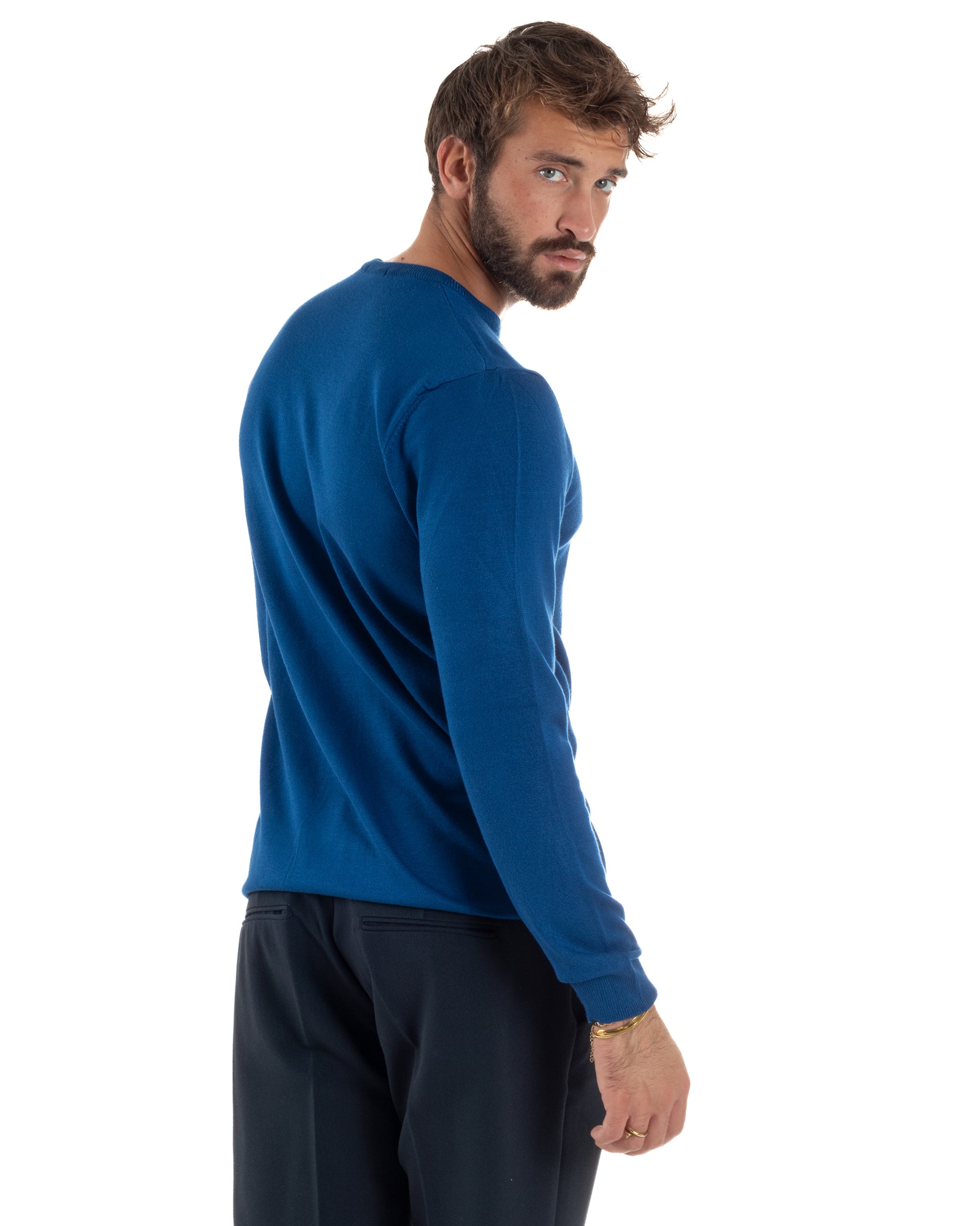 Maglioncino Uomo Girocollo Basic Tinta Unita Blu Royal M2502A