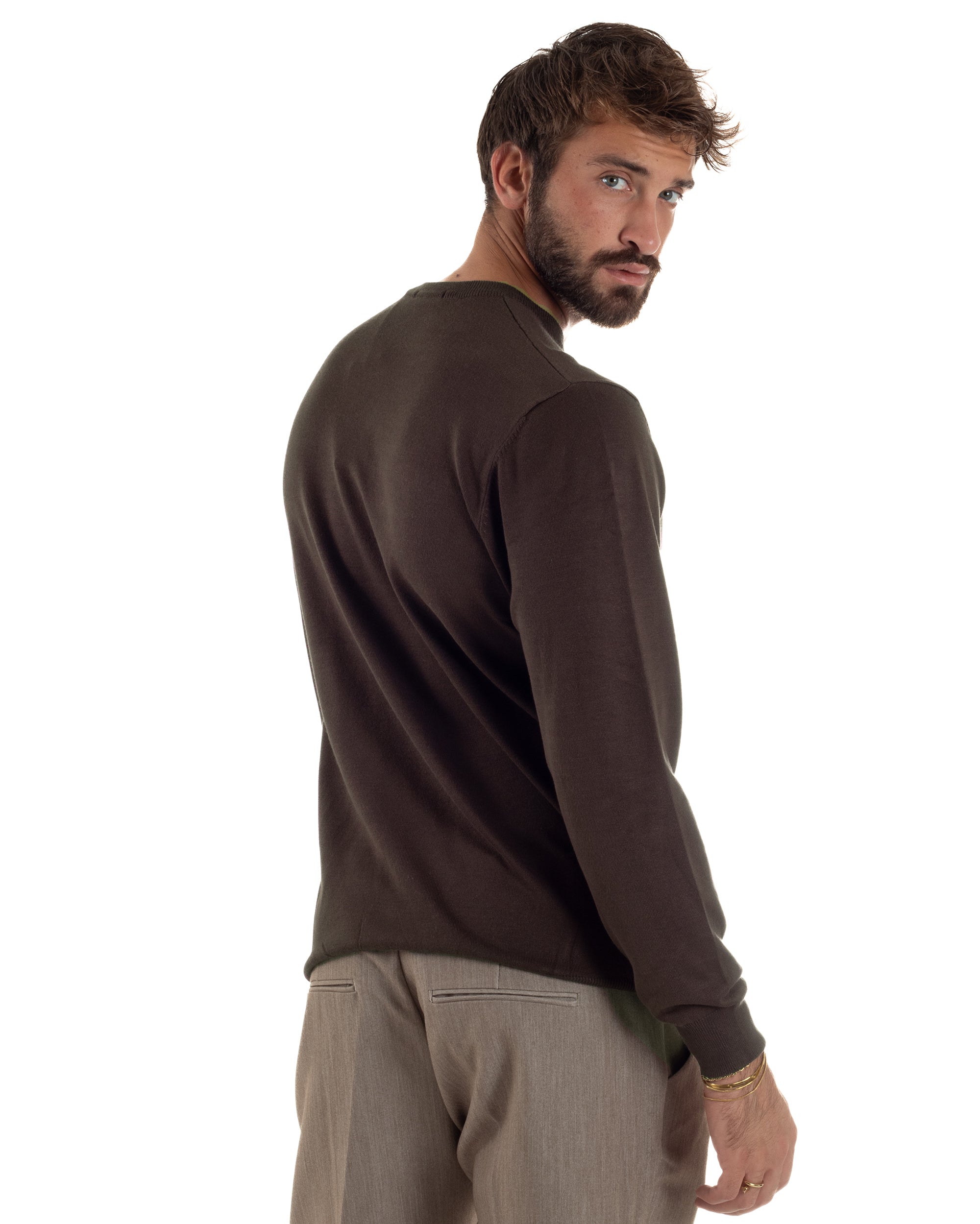 Maglioncino Uomo Girocollo Basic Tinta Unita Marrone M3058A