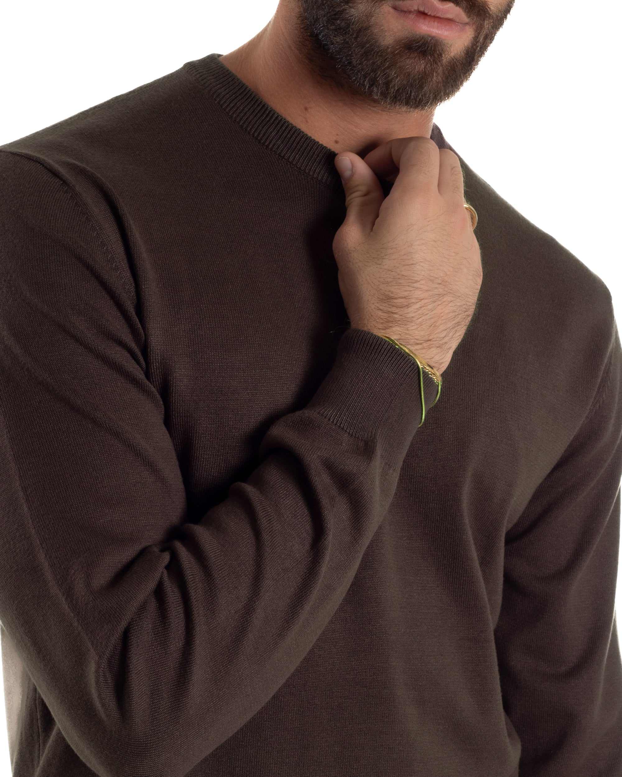 Maglioncino Uomo Girocollo Basic Tinta Unita Marrone M3058A