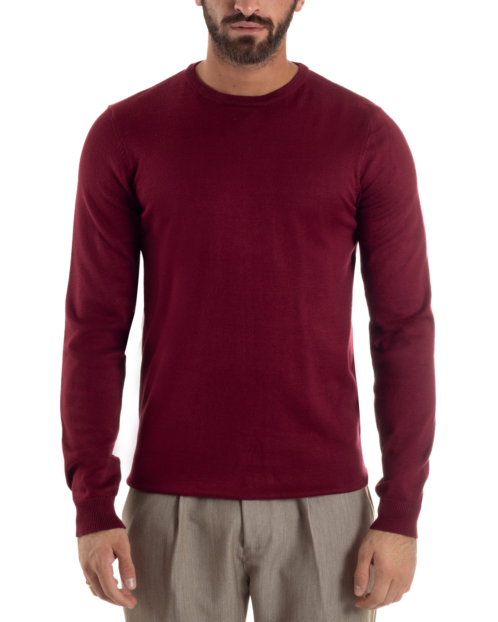 Maglioncino Uomo Girocollo Basic Tinta Unita Prugna M2504A