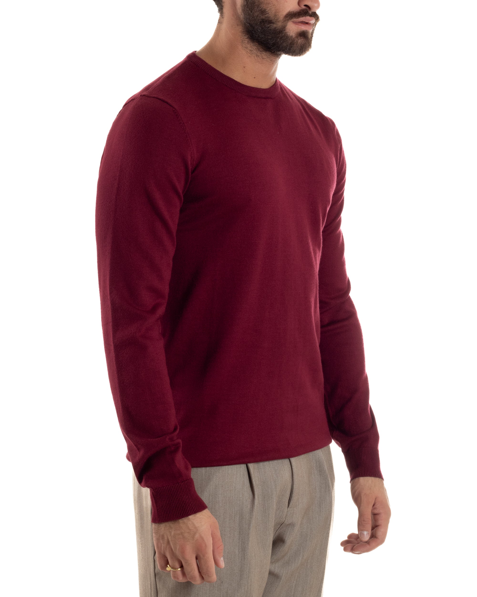 Maglioncino Uomo Girocollo Basic Tinta Unita Prugna M2504A