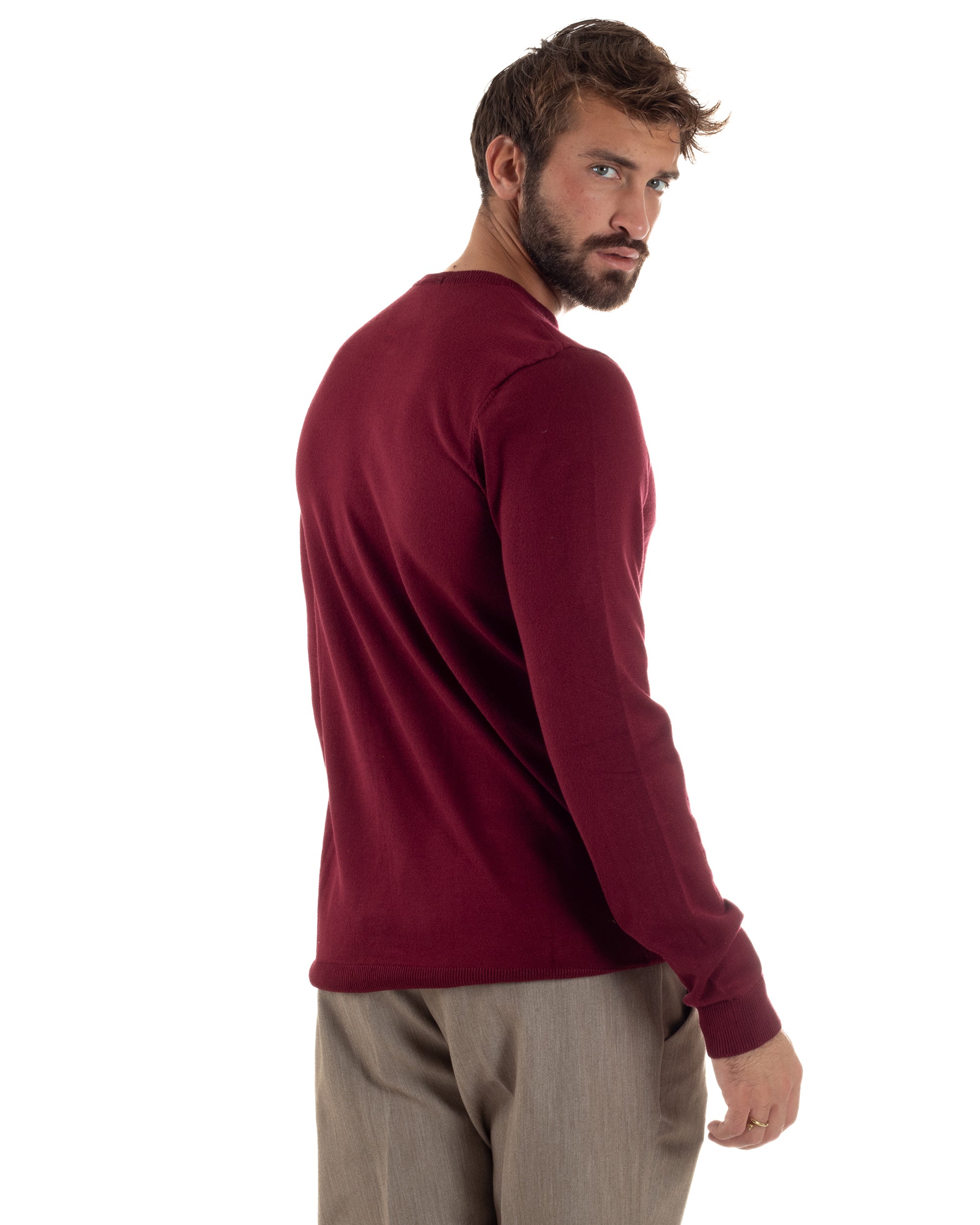 Maglioncino Uomo Girocollo Basic Tinta Unita Prugna M2504A