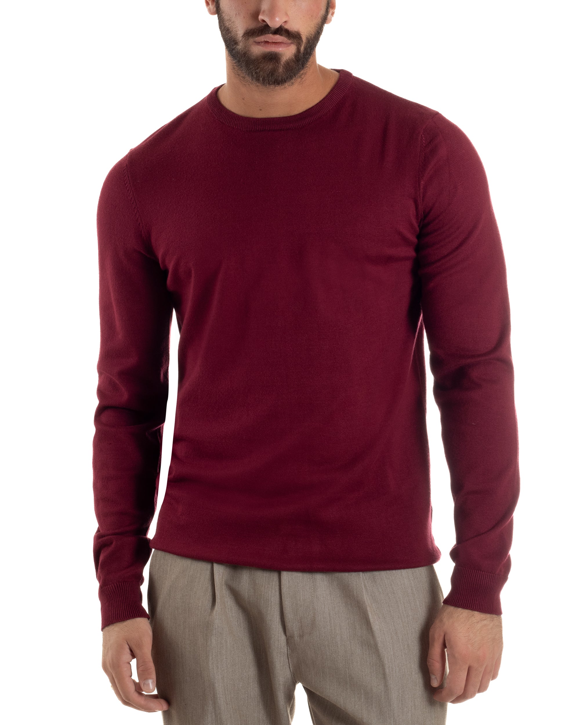 Maglioncino Uomo Girocollo Basic Tinta Unita Prugna M2504A